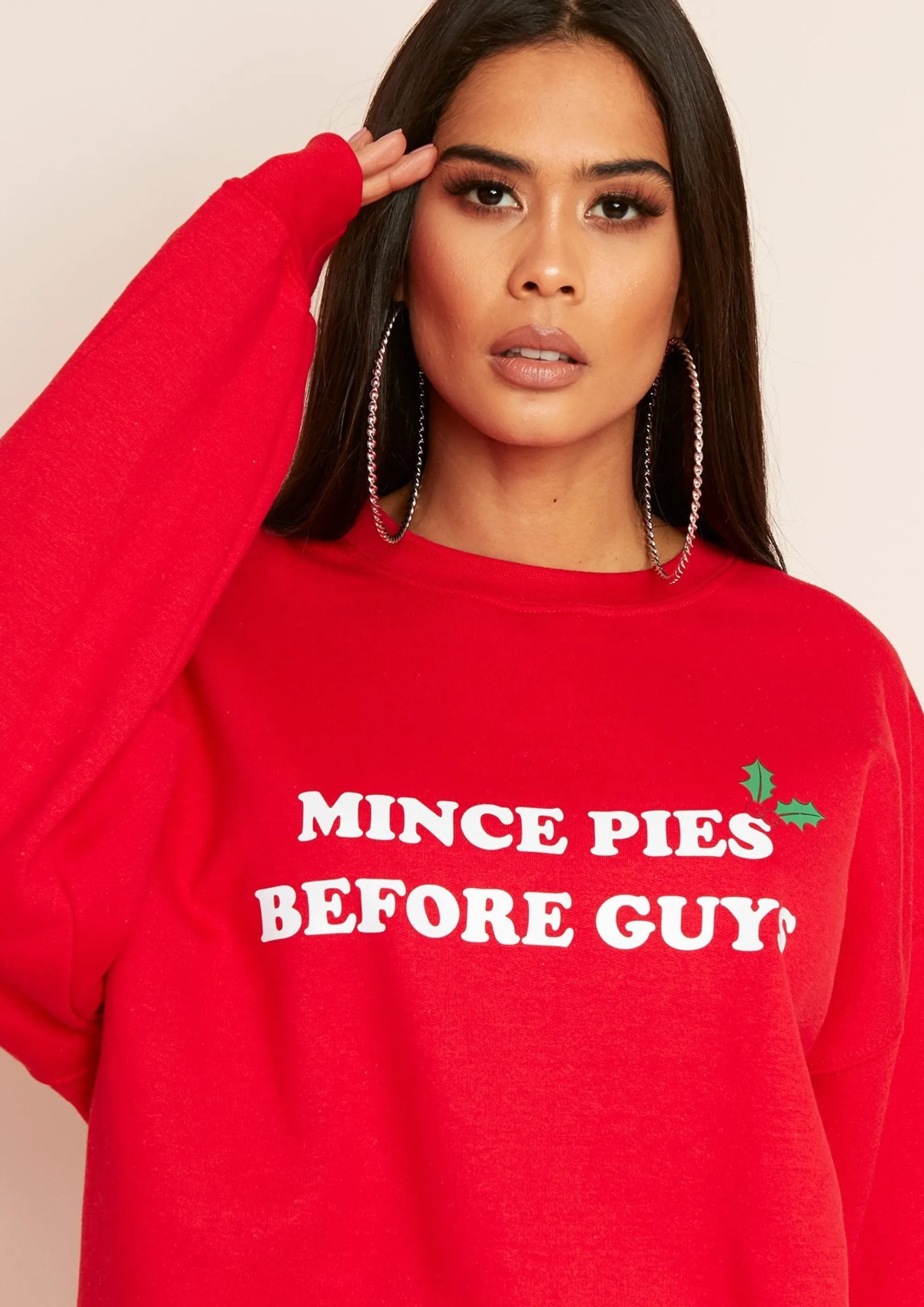 Missy Empire Lissy Red 'Mince Pies Before Guys' Christmas Slogan Sweatshirt Best
