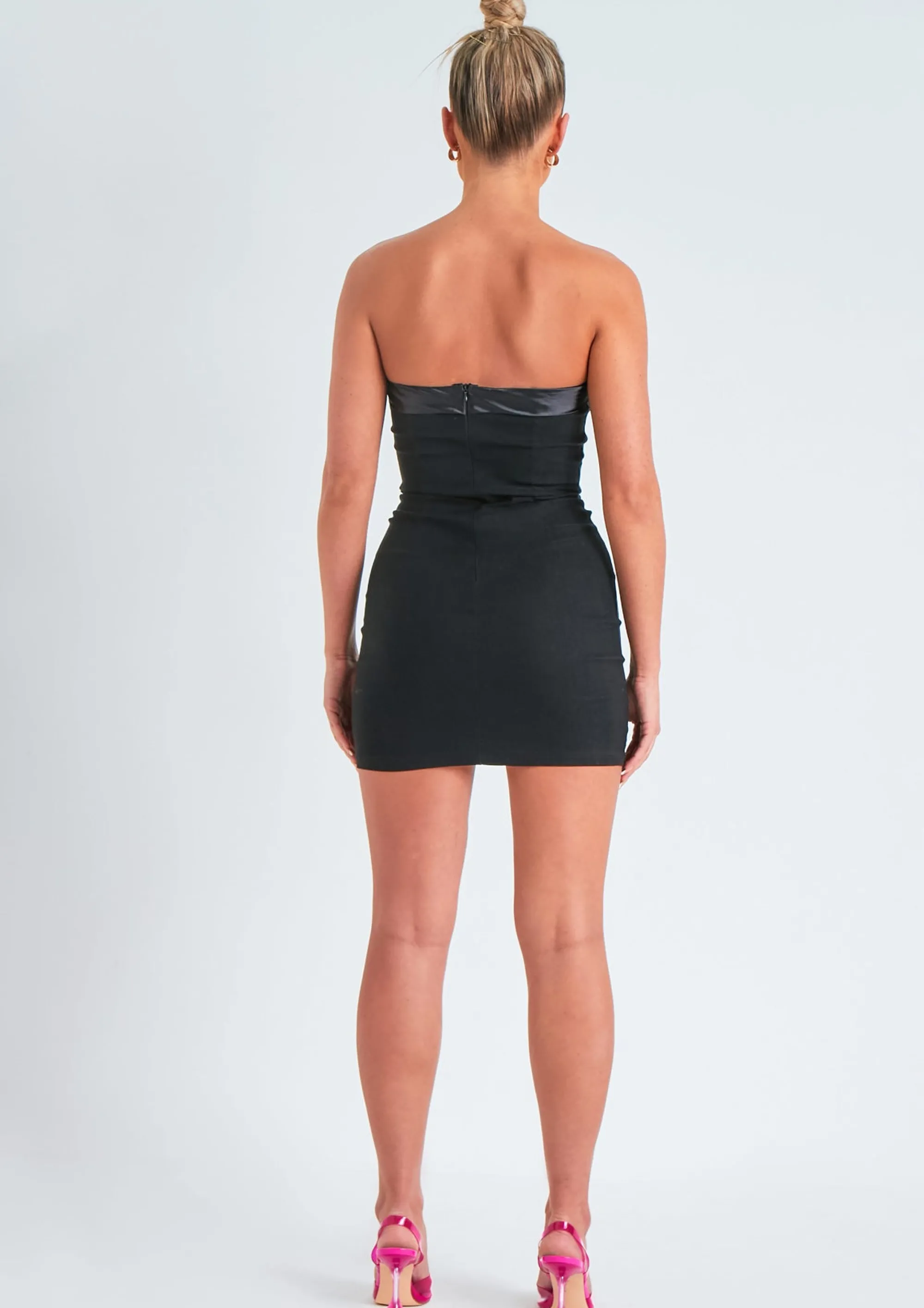 Missy Empire Lorena Black Satin Trim Bandeau Mini Dress^Women Dresses