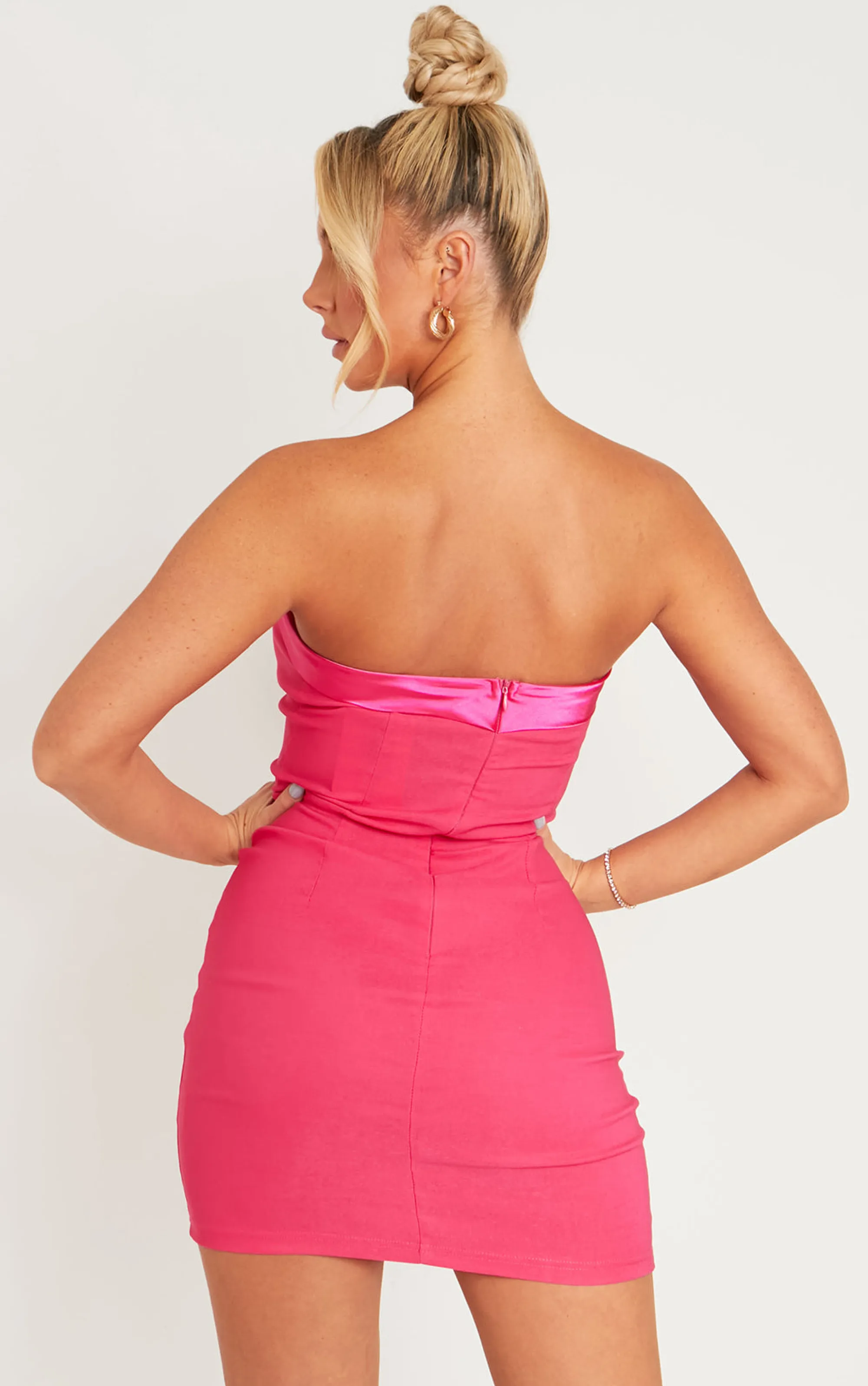Missy Empire Lorena Hot Pink Satin Trim Bandeau Mini Dress^Women Dresses