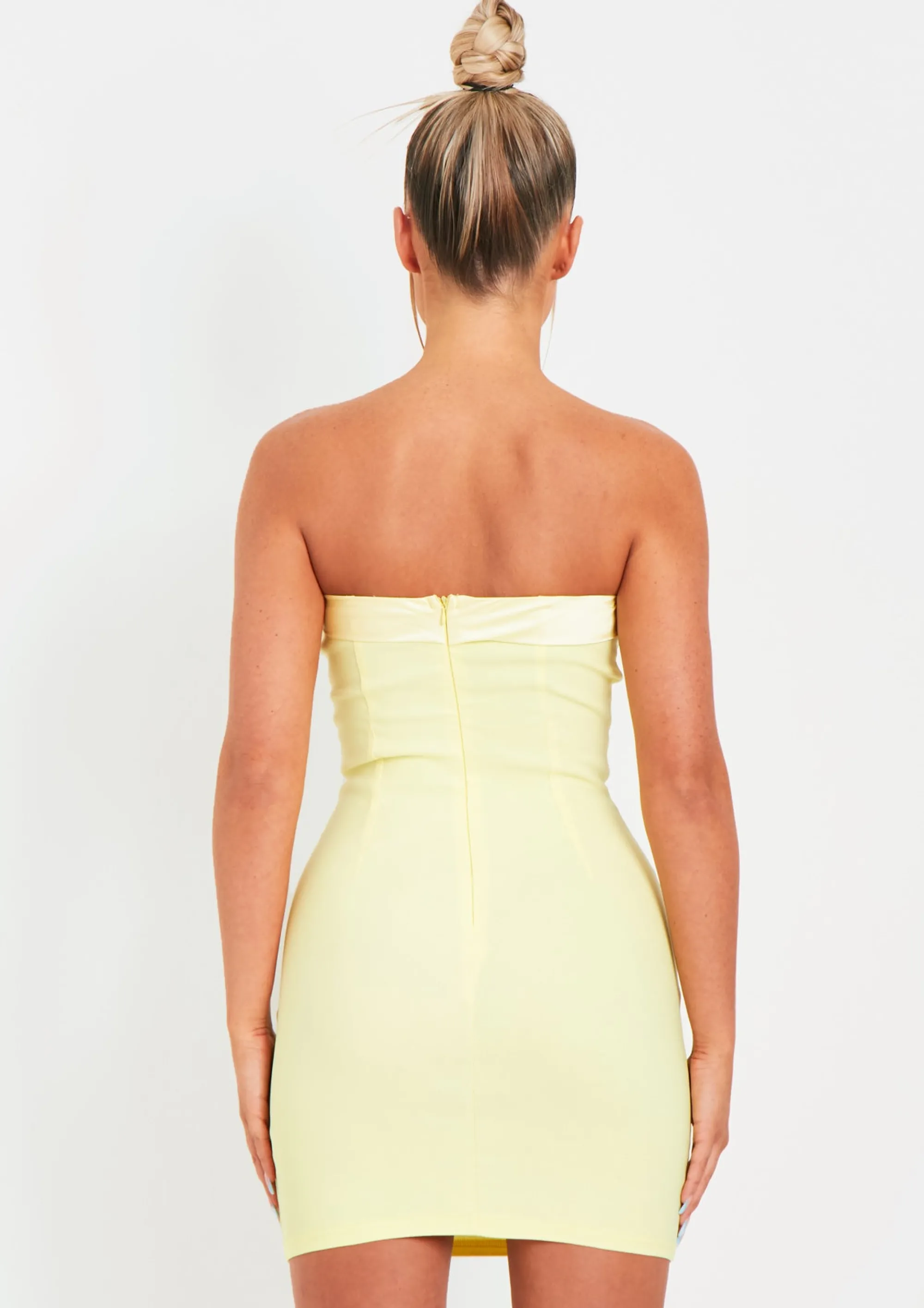 Missy Empire Lorena Lemon Satin Trim Bandeau Mini Dress^Women Dresses