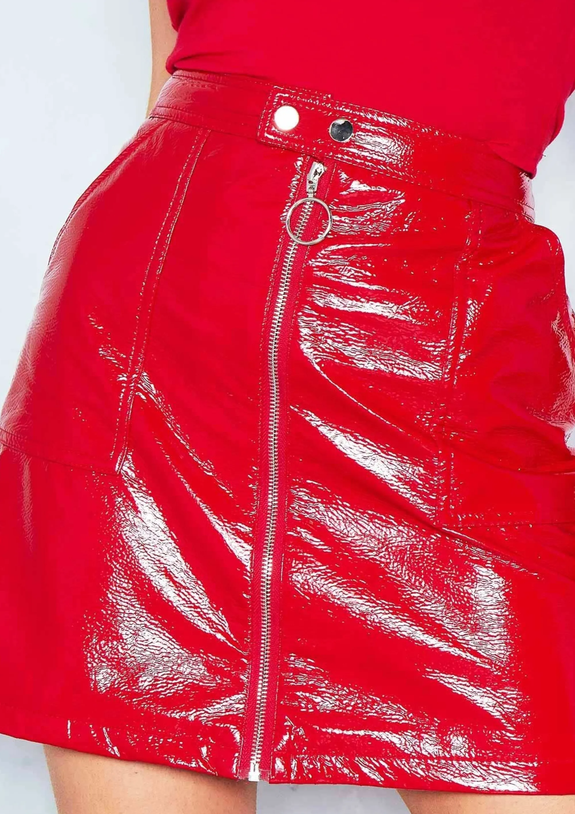 Missy Empire Lotte Red Vinyl Front Zip Mini Skirt Clearance