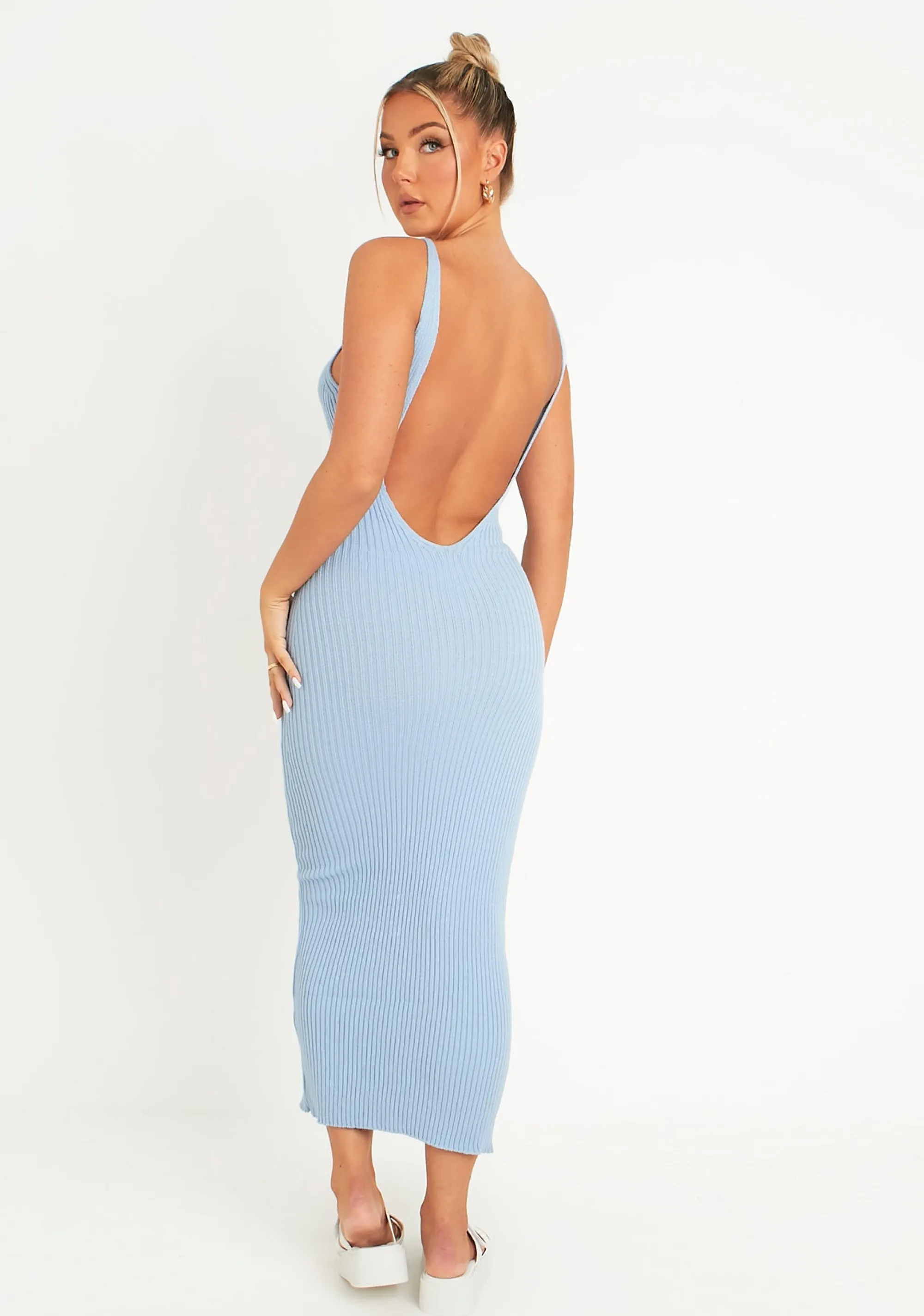 Missy Empire Luella Blue Rib Knit Midi Dress^Women Dresses