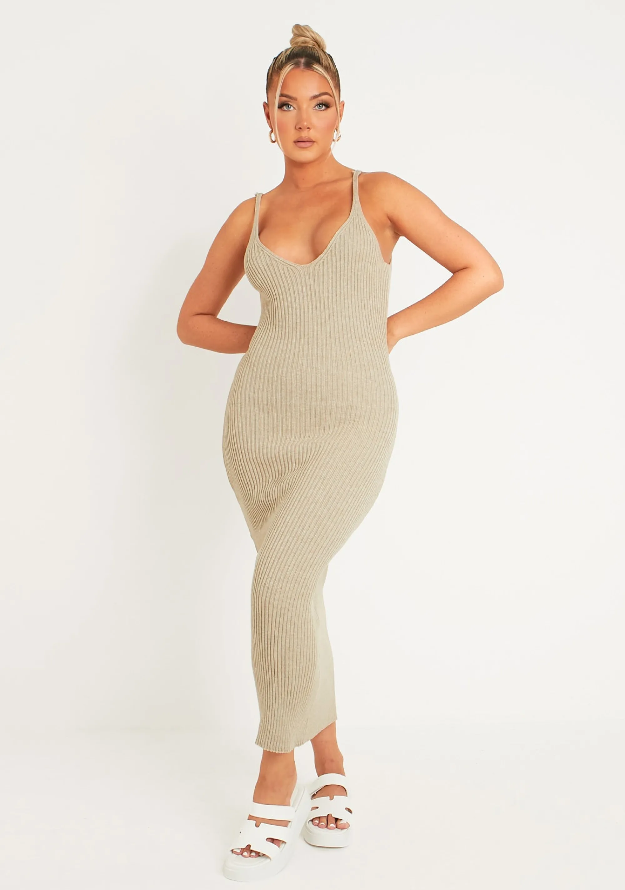 Missy Empire Luella Stone Rib Knit Midi Dress^Women Dresses