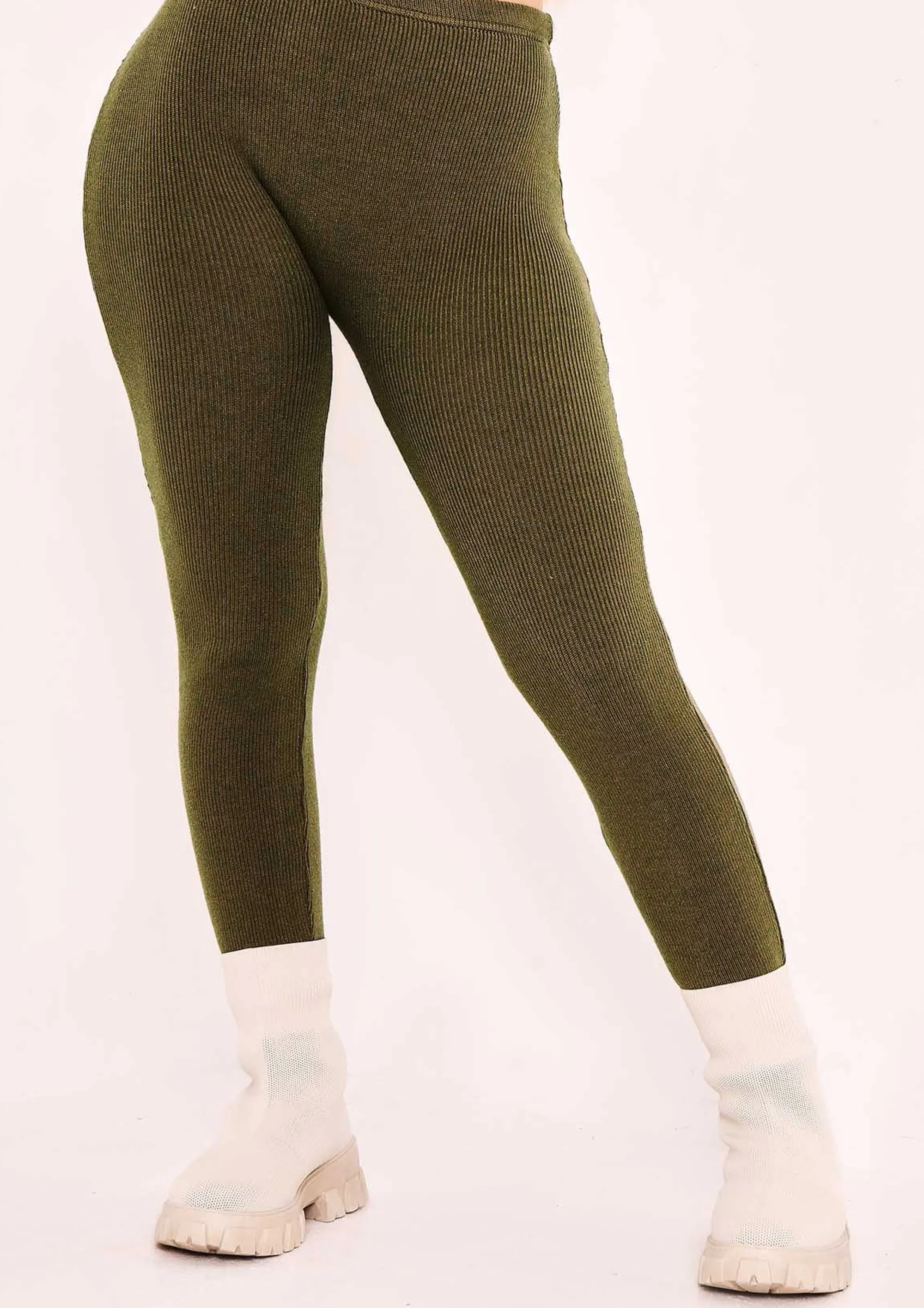 Missy Empire Lyla Olive Knitted Ribbed Leggings^Women Leggings
