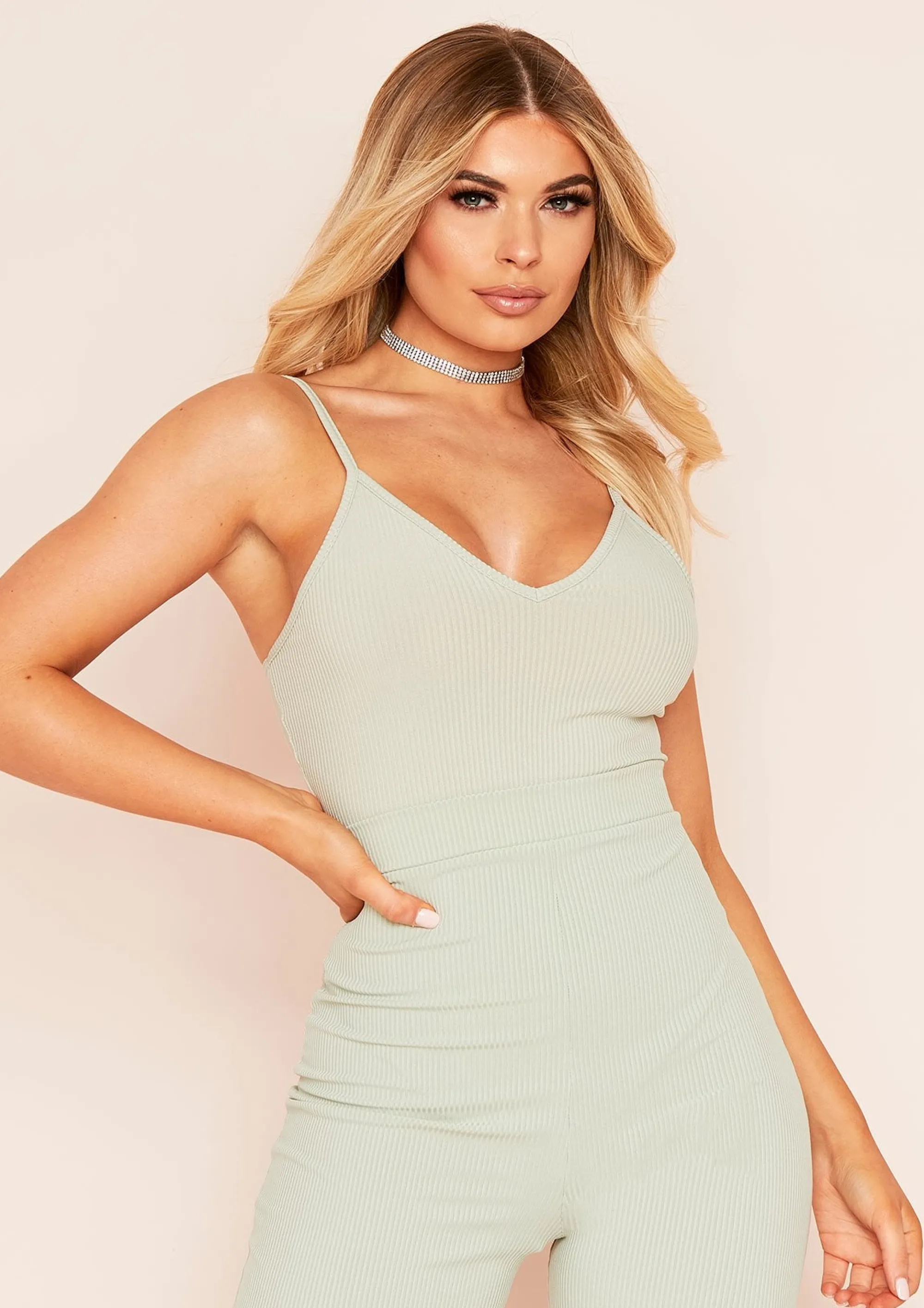 Missy Empire Lyla Sage Ribbed Strappy Plunge Bodysuit Clearance