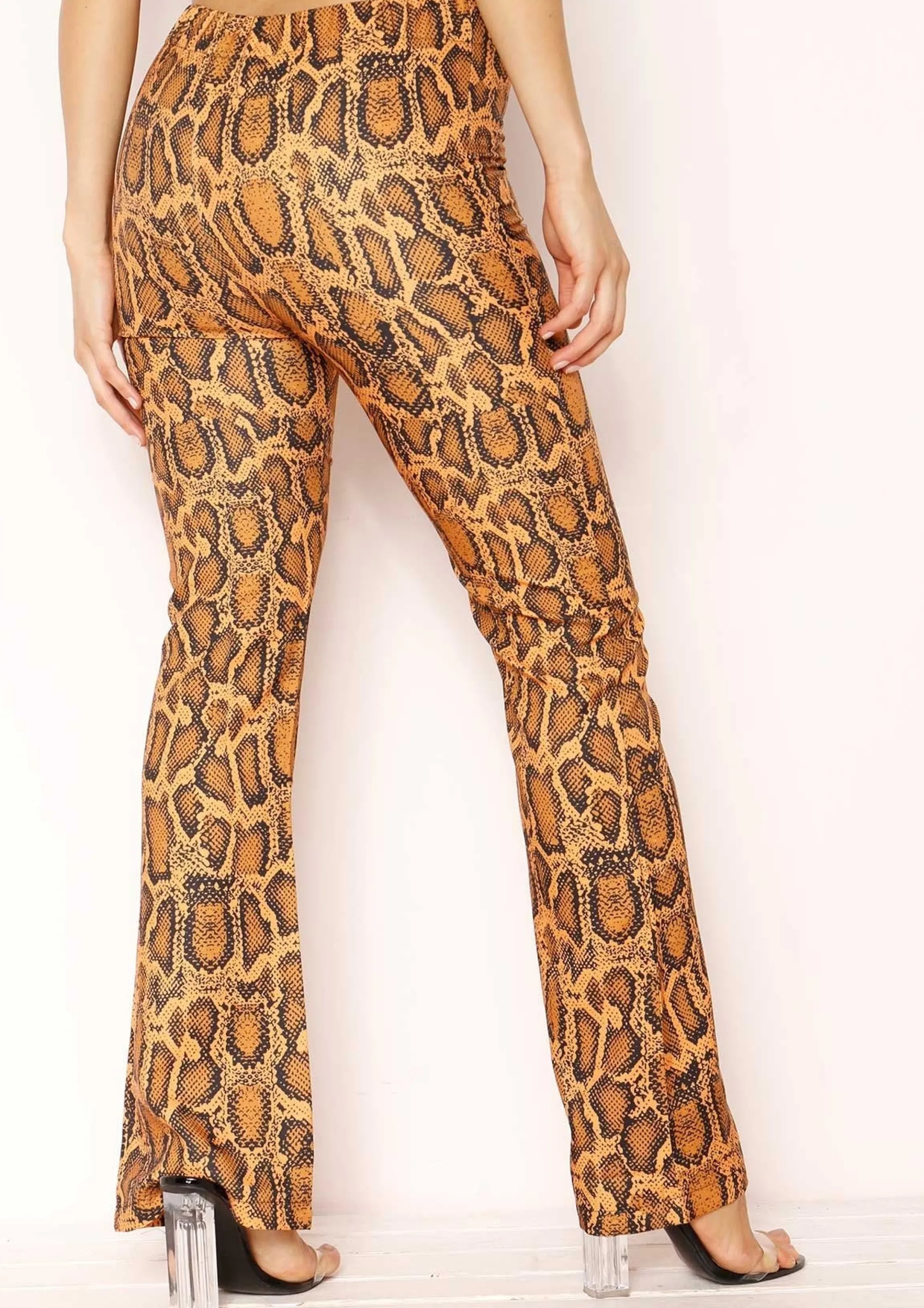 Missy Empire Lynda Orange Snake Print Trousers^Women Trousers