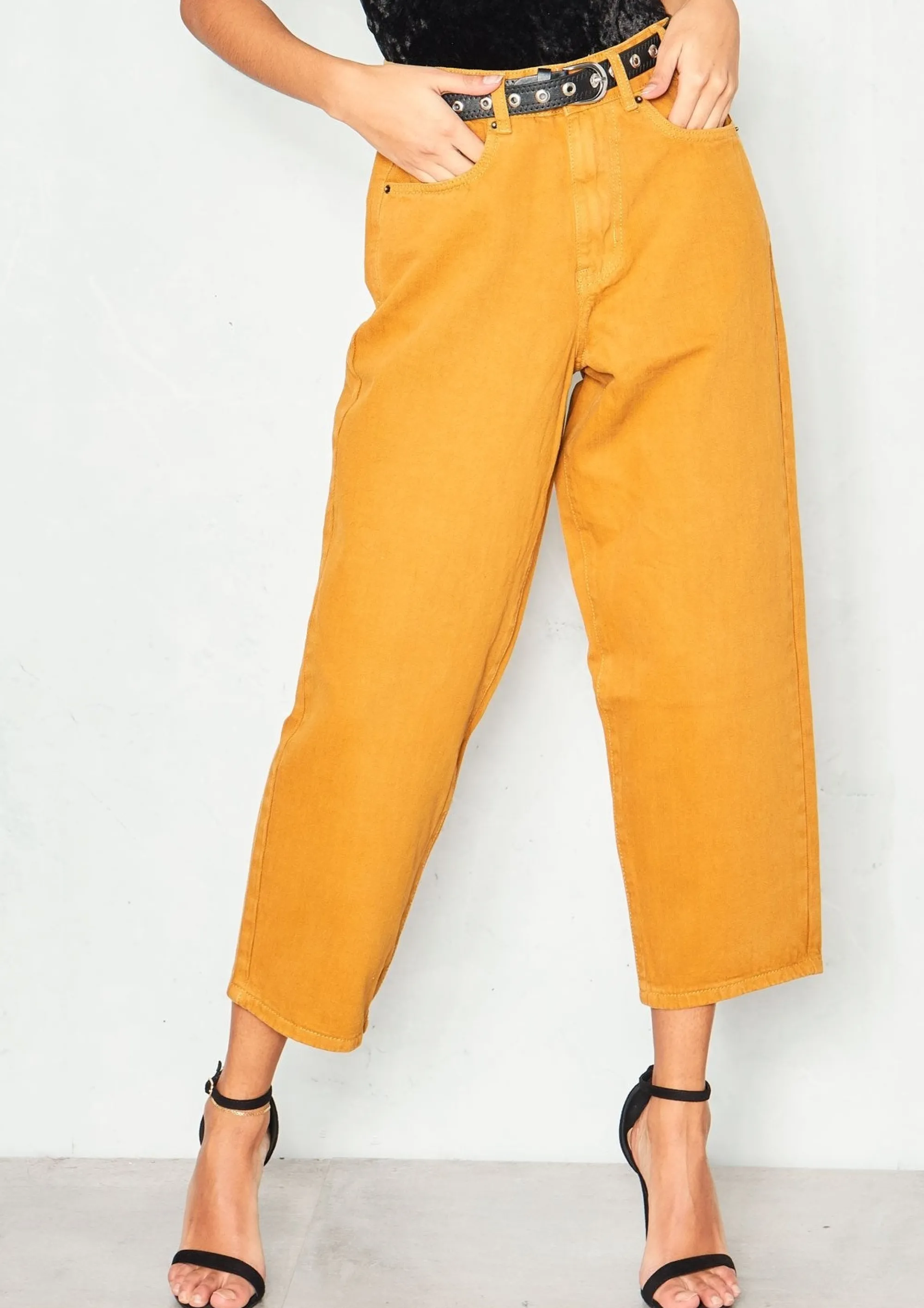 Missy Empire Lynne Mustard Denim Cropped Mom Jeans Best Sale