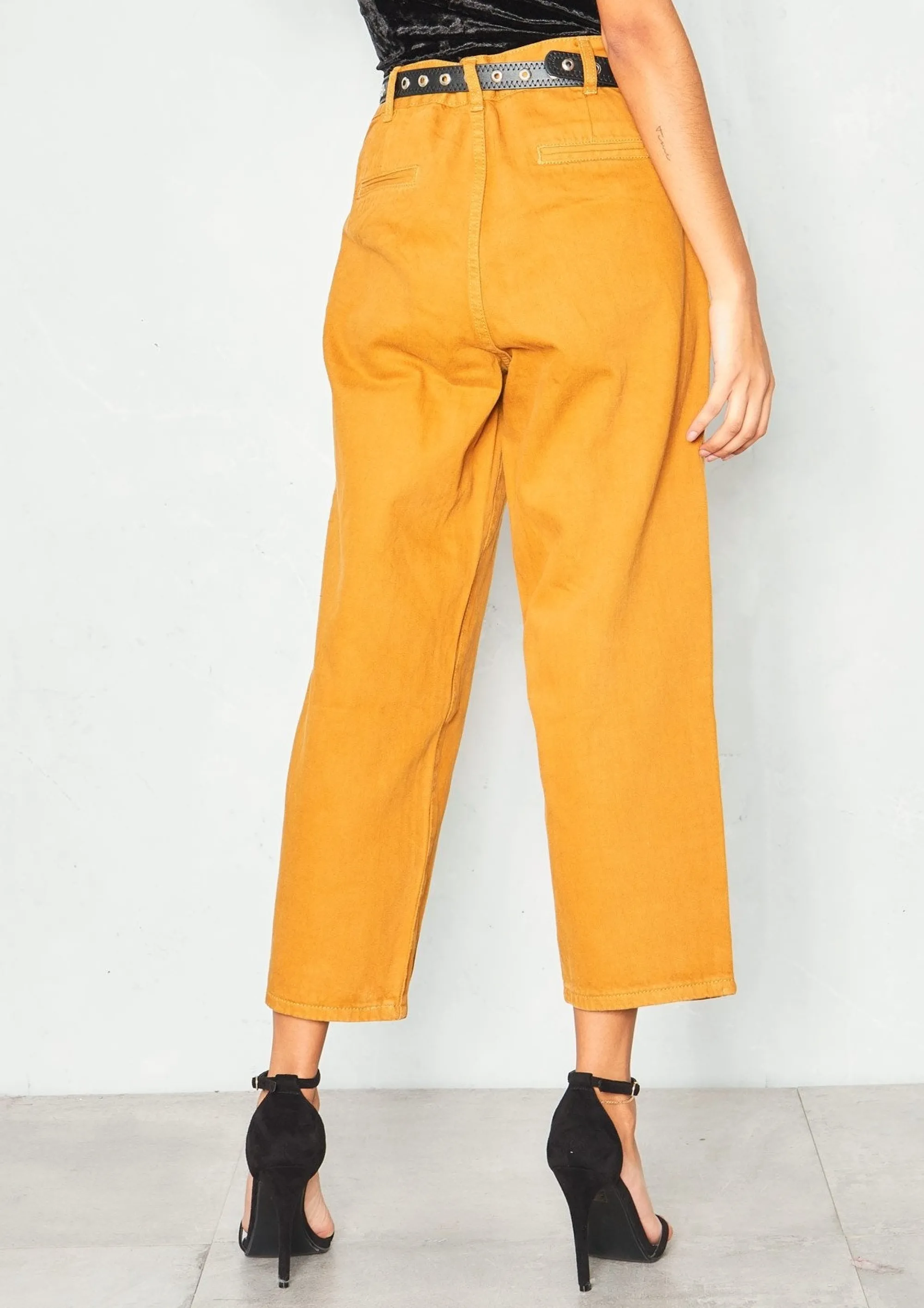 Missy Empire Lynne Mustard Denim Cropped Mom Jeans Best Sale