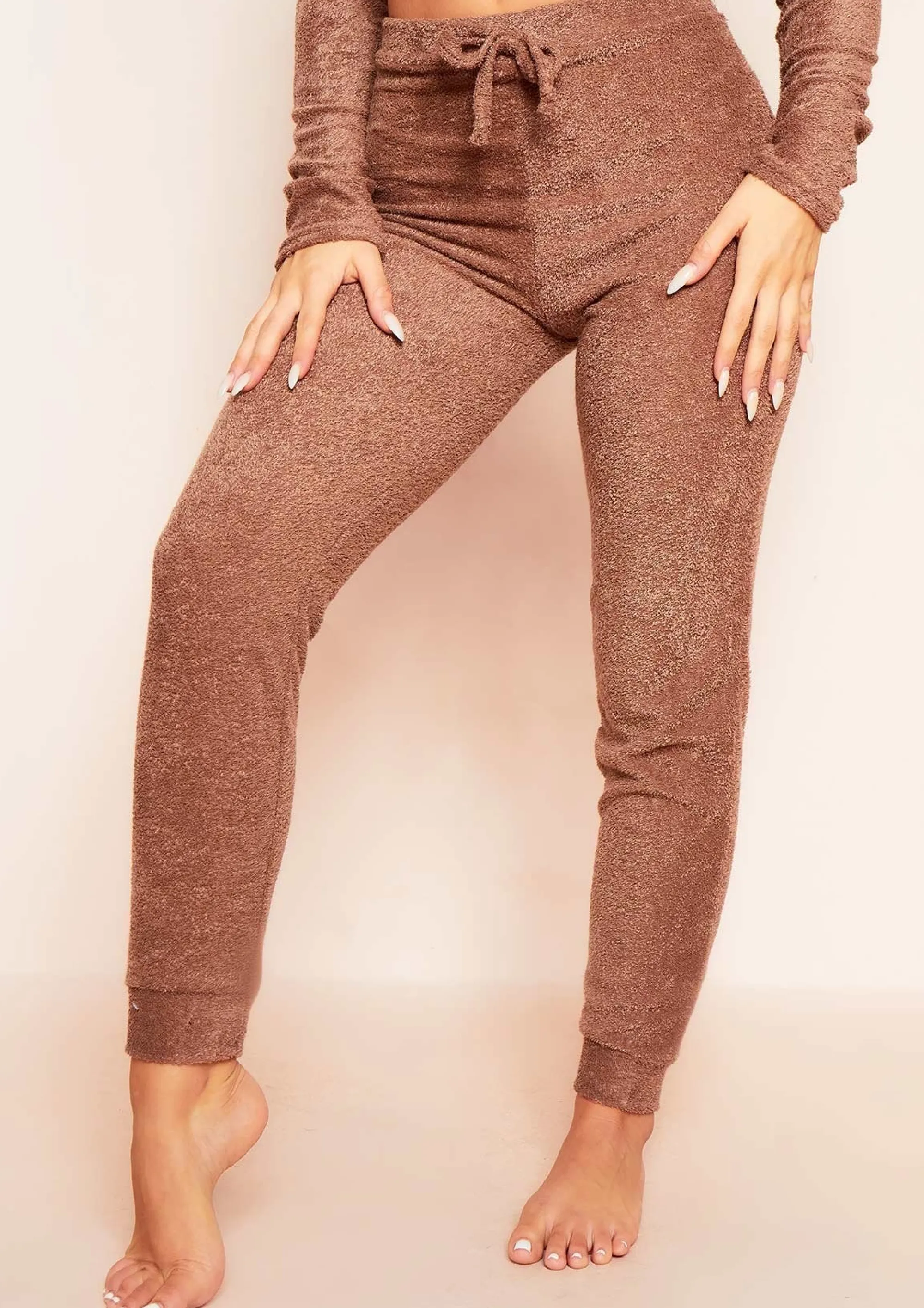 Missy Empire Maia Mocha Soft Towelling Joggers^Women Loungewear