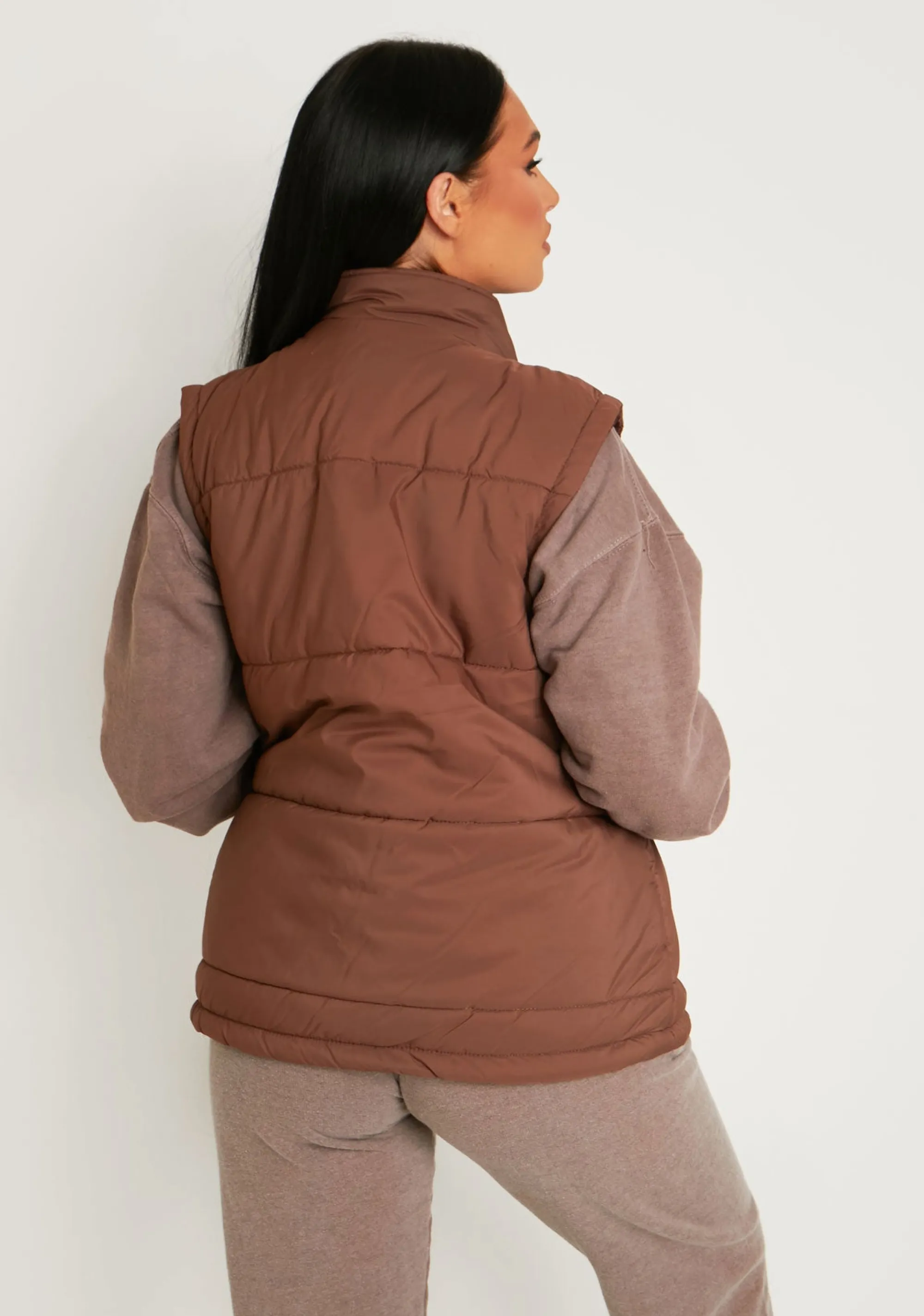 Missy Empire Mary Chocolate Pocket Detail Sleeveless Padded Gilet Clearance