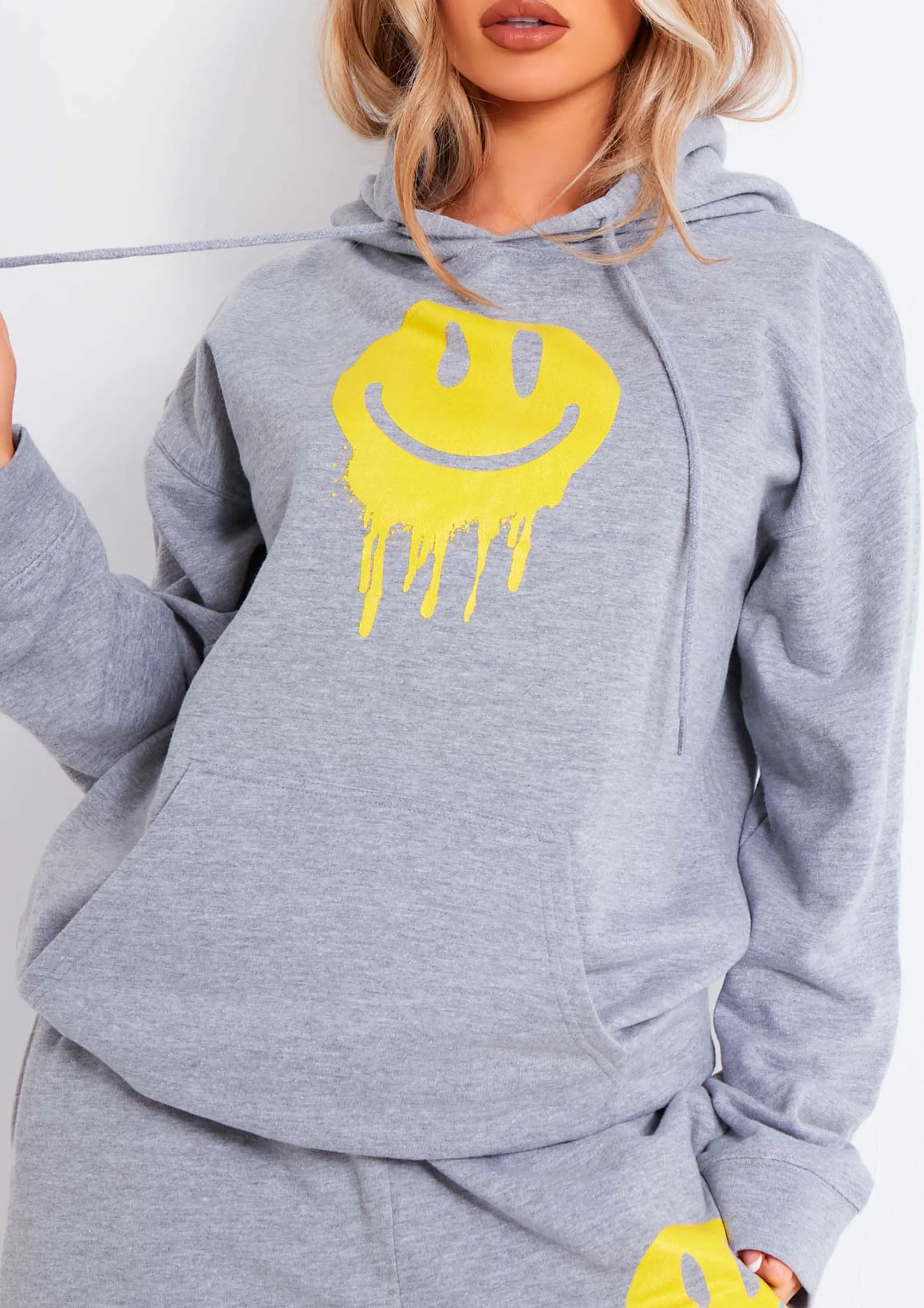 Missy Empire Mika Grey Smiley Face Hoodie^Women Loungewear