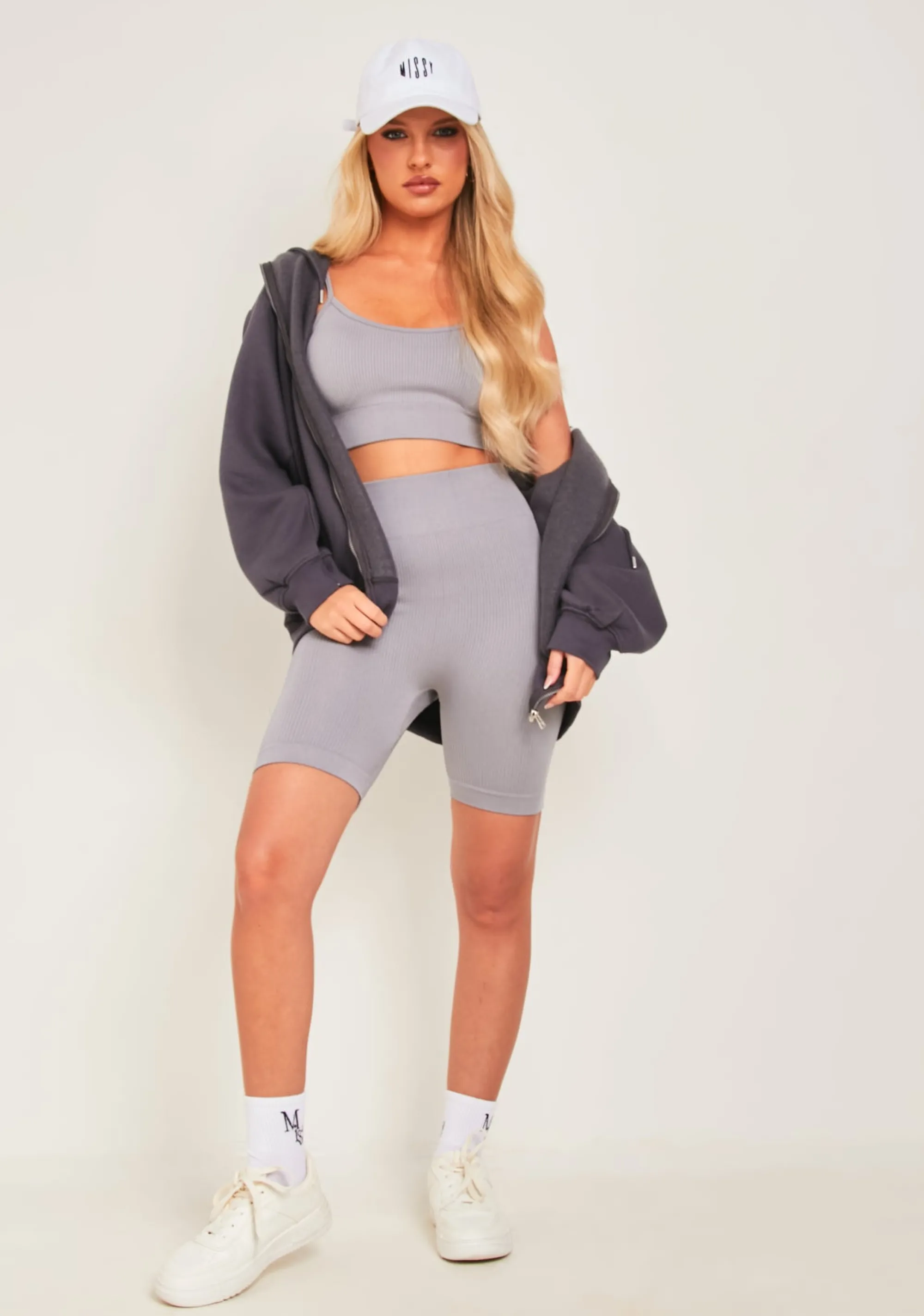 Missy Empire Milly Grey Seamless Built In Bra Top And Shorts Set^Women Seamless & Shapewear