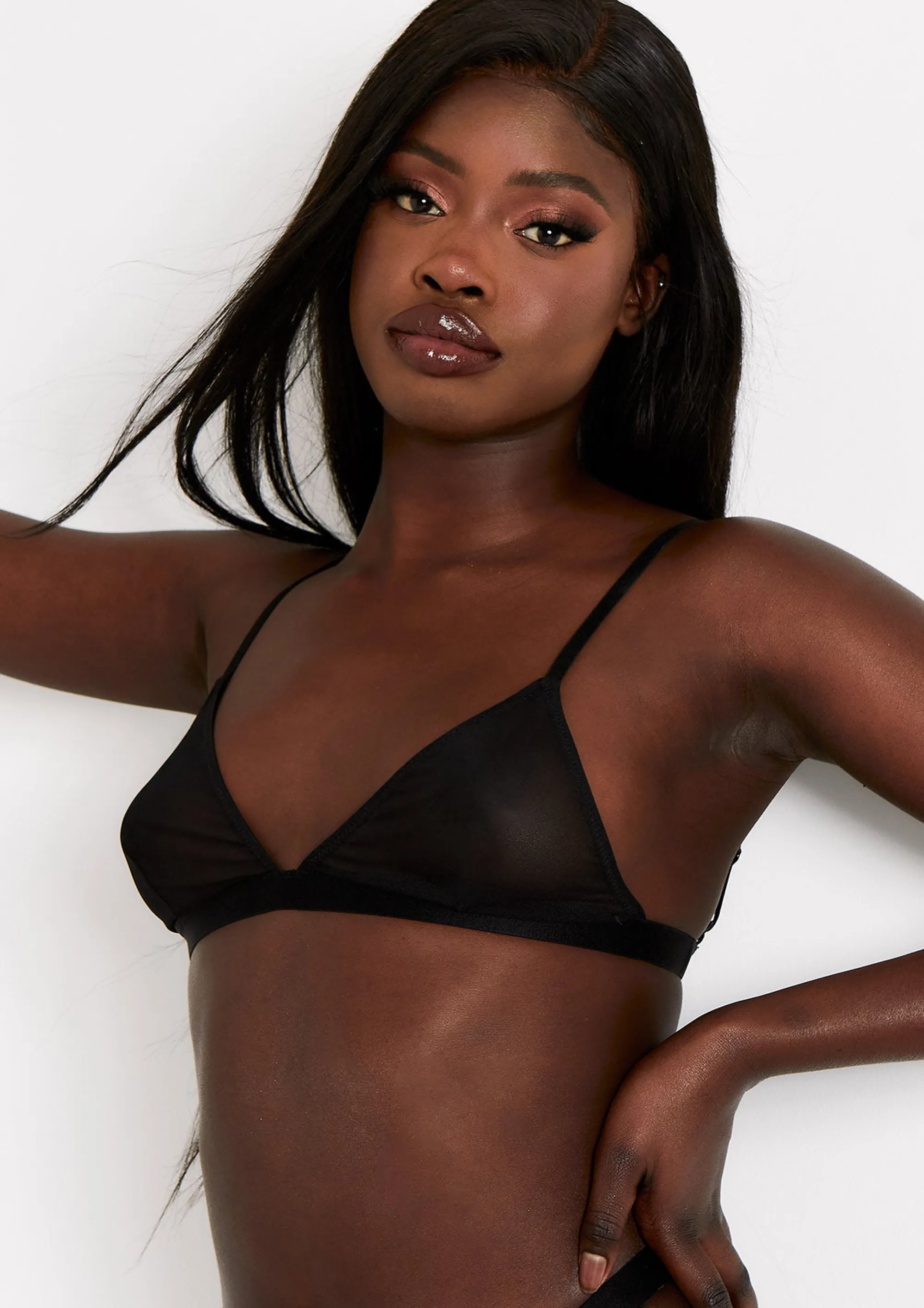 Missy Empire Minnie Black Sheer Power Mesh Strappy Triangle Lingerie Bra^Women Lingerie