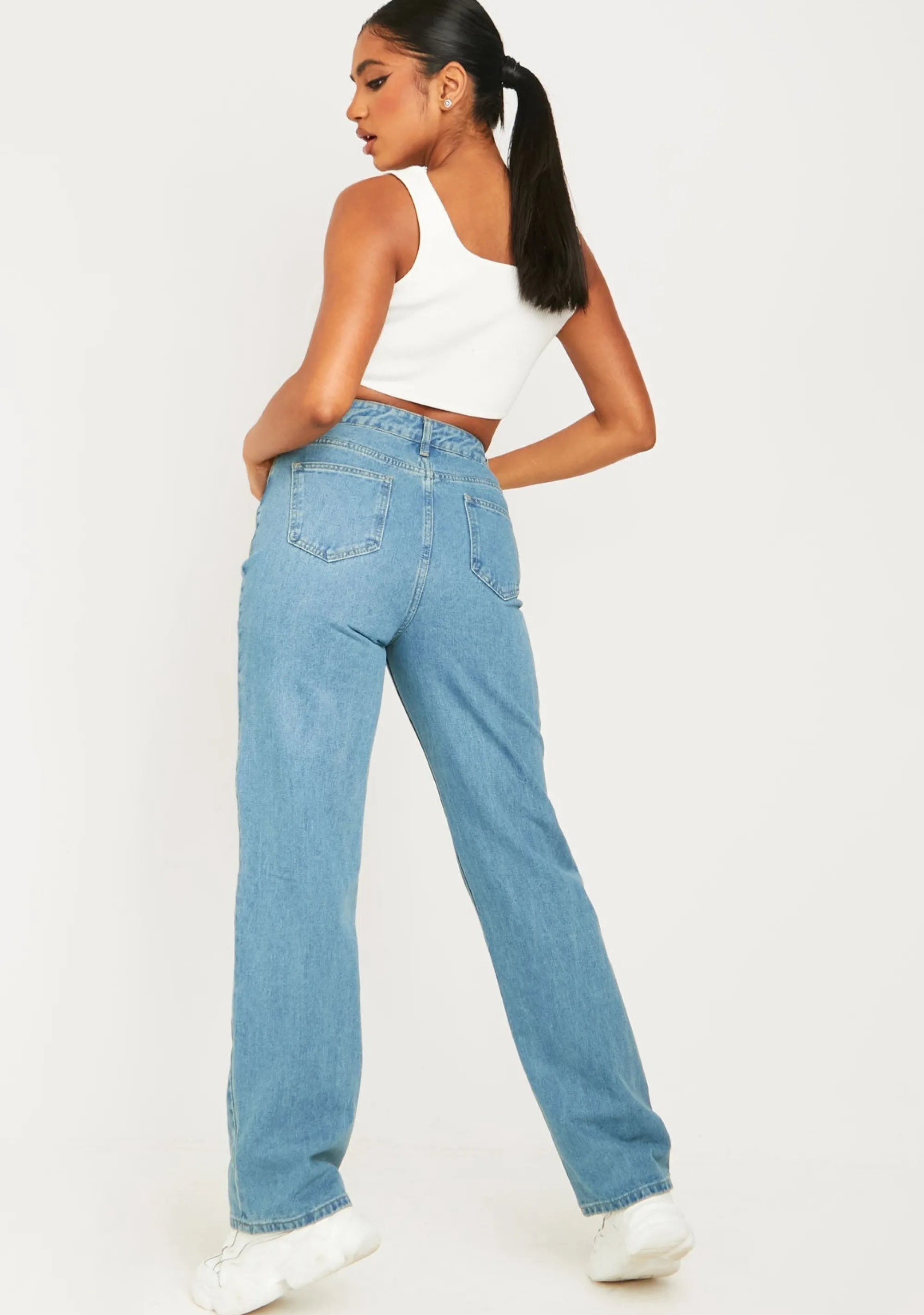 Missy Empire Naomi Vintage Wash Straight Leg Seam Detail Jeans Flash Sale