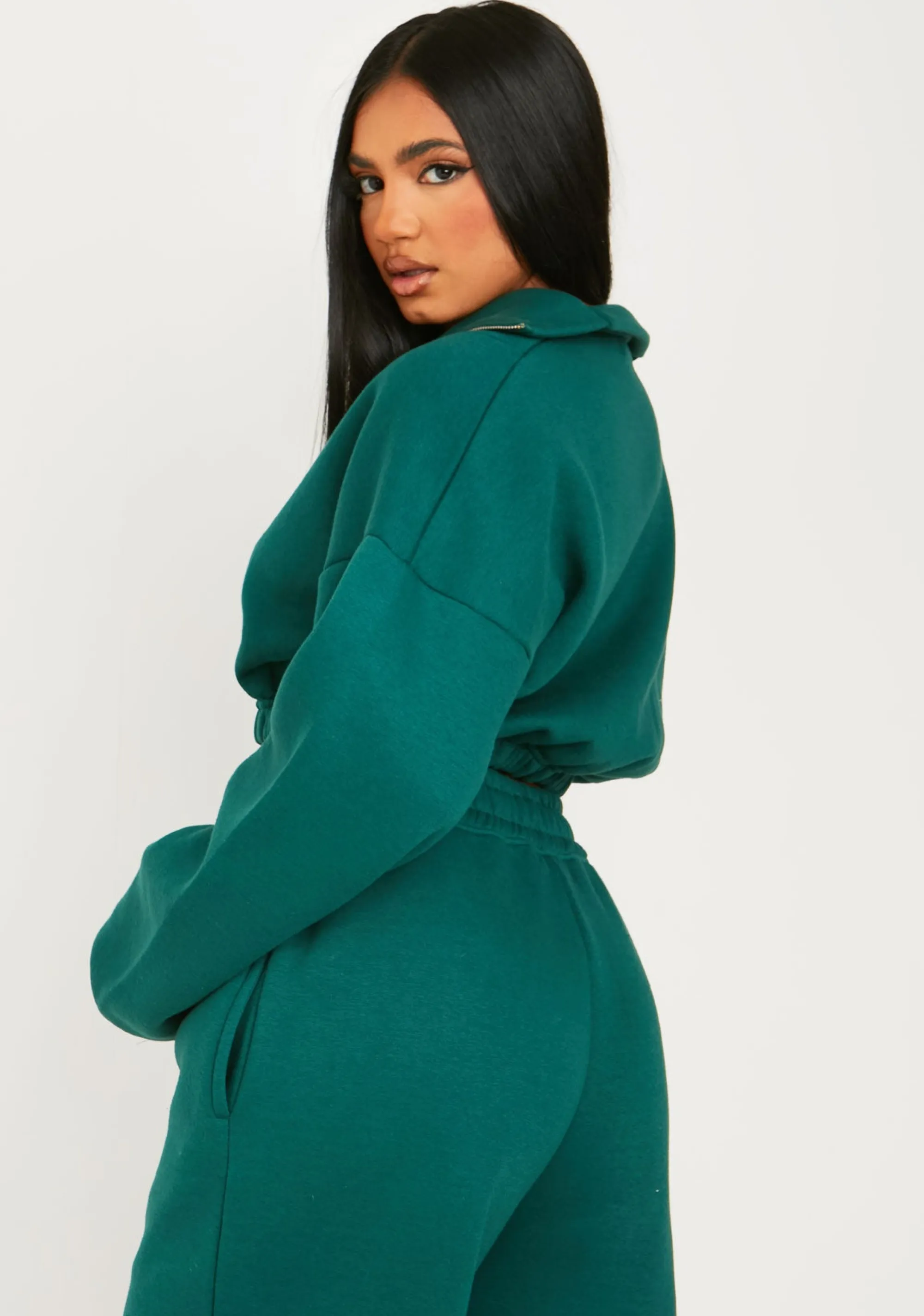 Missy Empire Nelly Green Cropped Half Zip Sweatshirt^Women Tracksuits