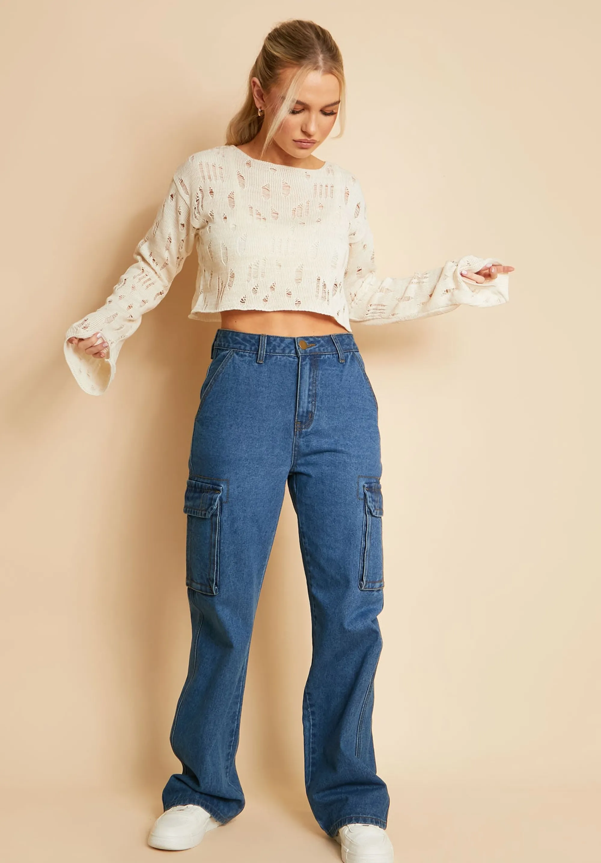 Missy Empire Nessa Mid Wash Denim Cargo Straight Leg Jeans Best