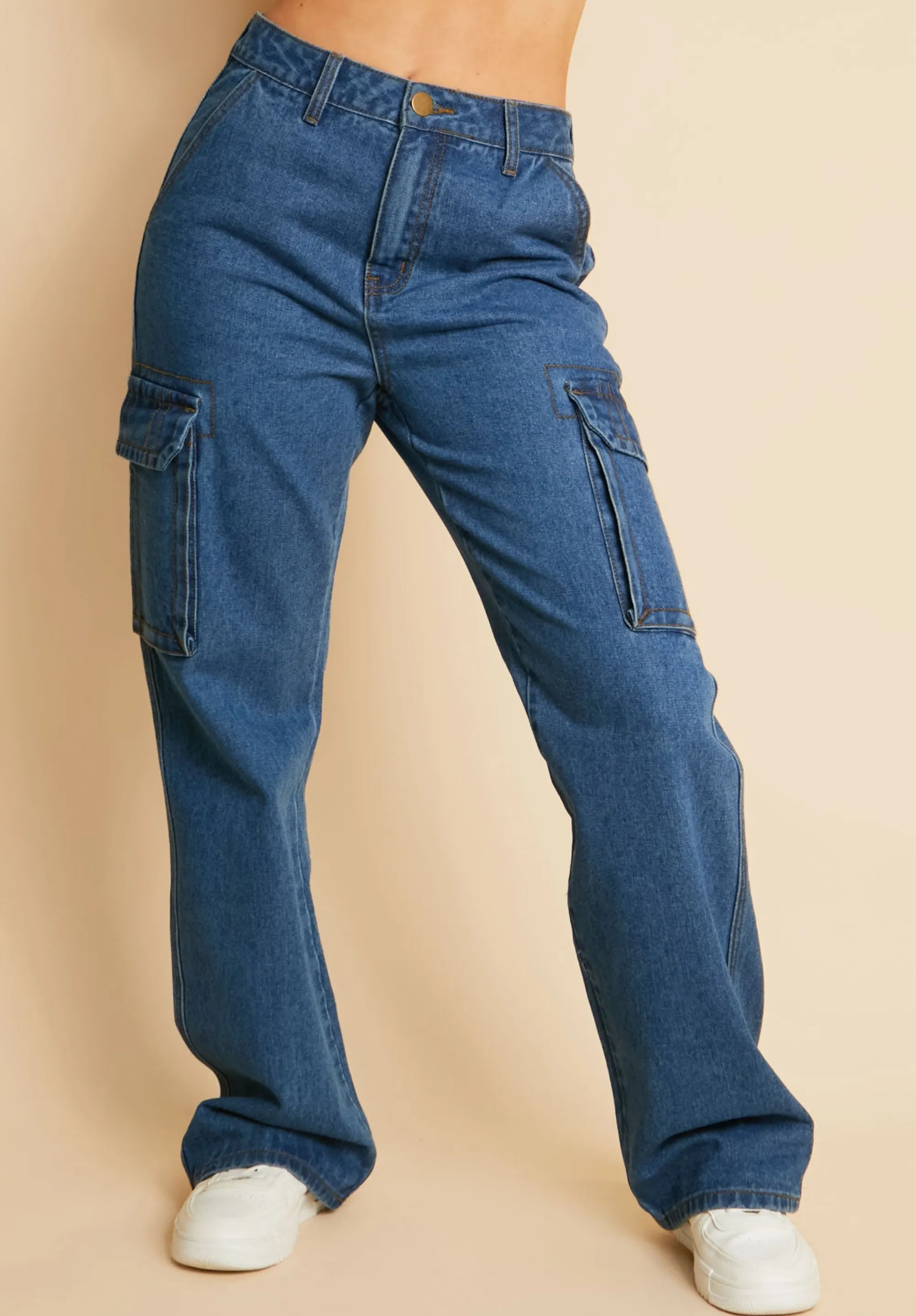 Missy Empire Nessa Mid Wash Denim Cargo Straight Leg Jeans Best