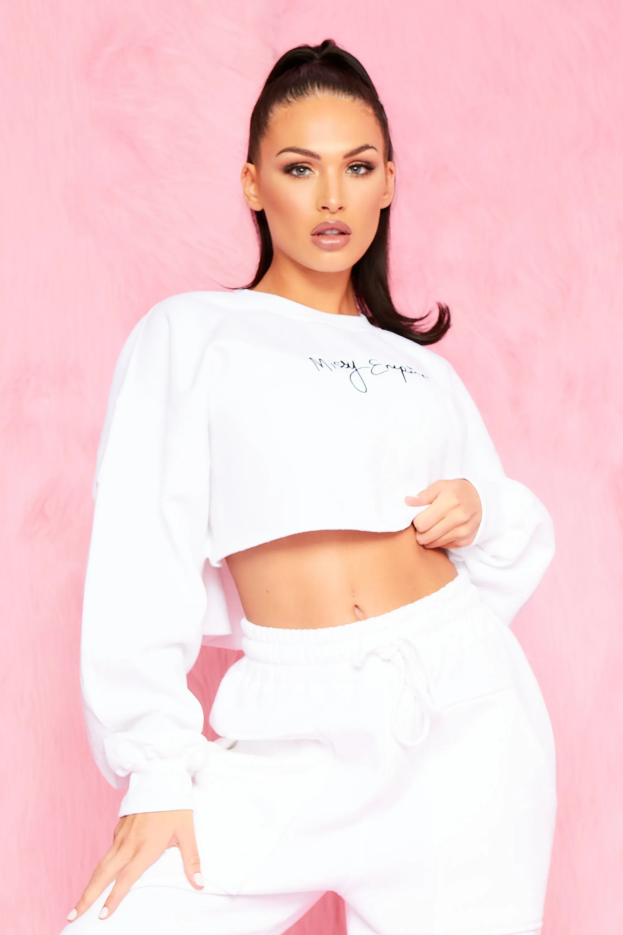 Missy Empire Nicole White Branded Slogan Cropped Sweater^Women Loungewear