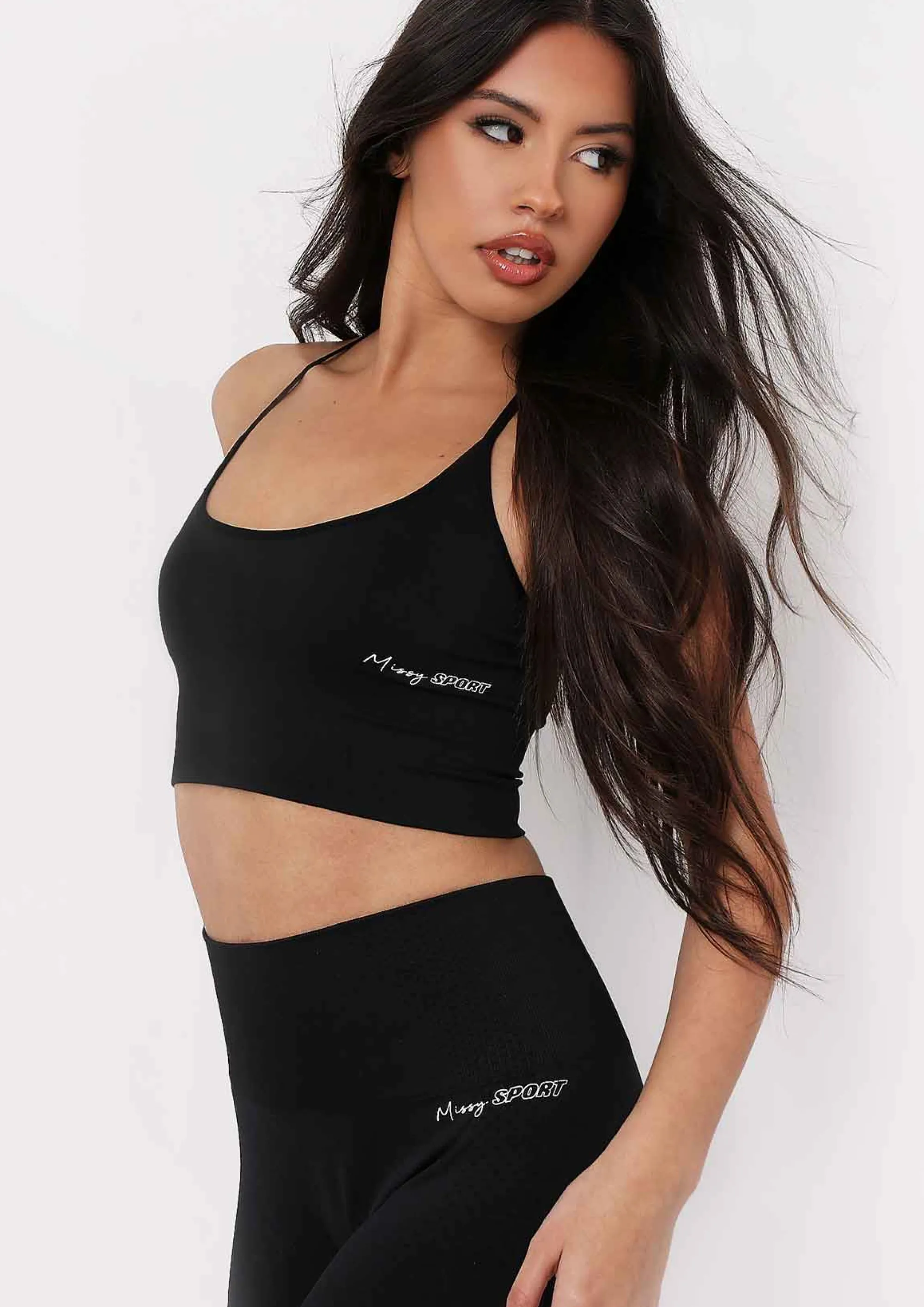 Missy Empire Pav Black Missy Sport Cross Strap Seamless Gym Crop Top Clearance