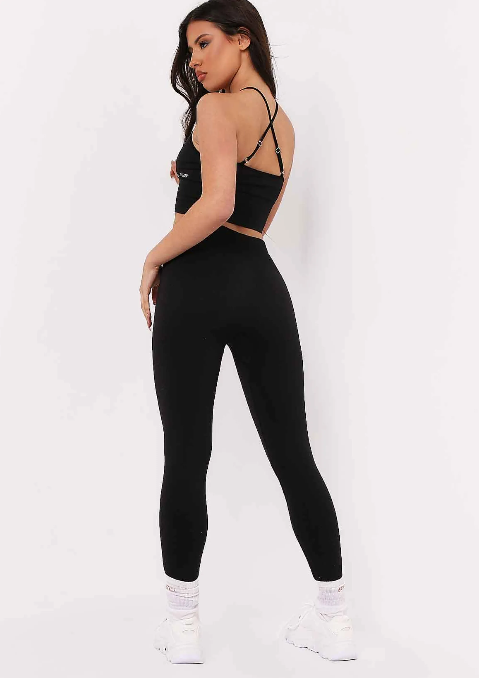 Missy Empire Pav Black Missy Sport Cross Strap Seamless Gym Crop Top Clearance