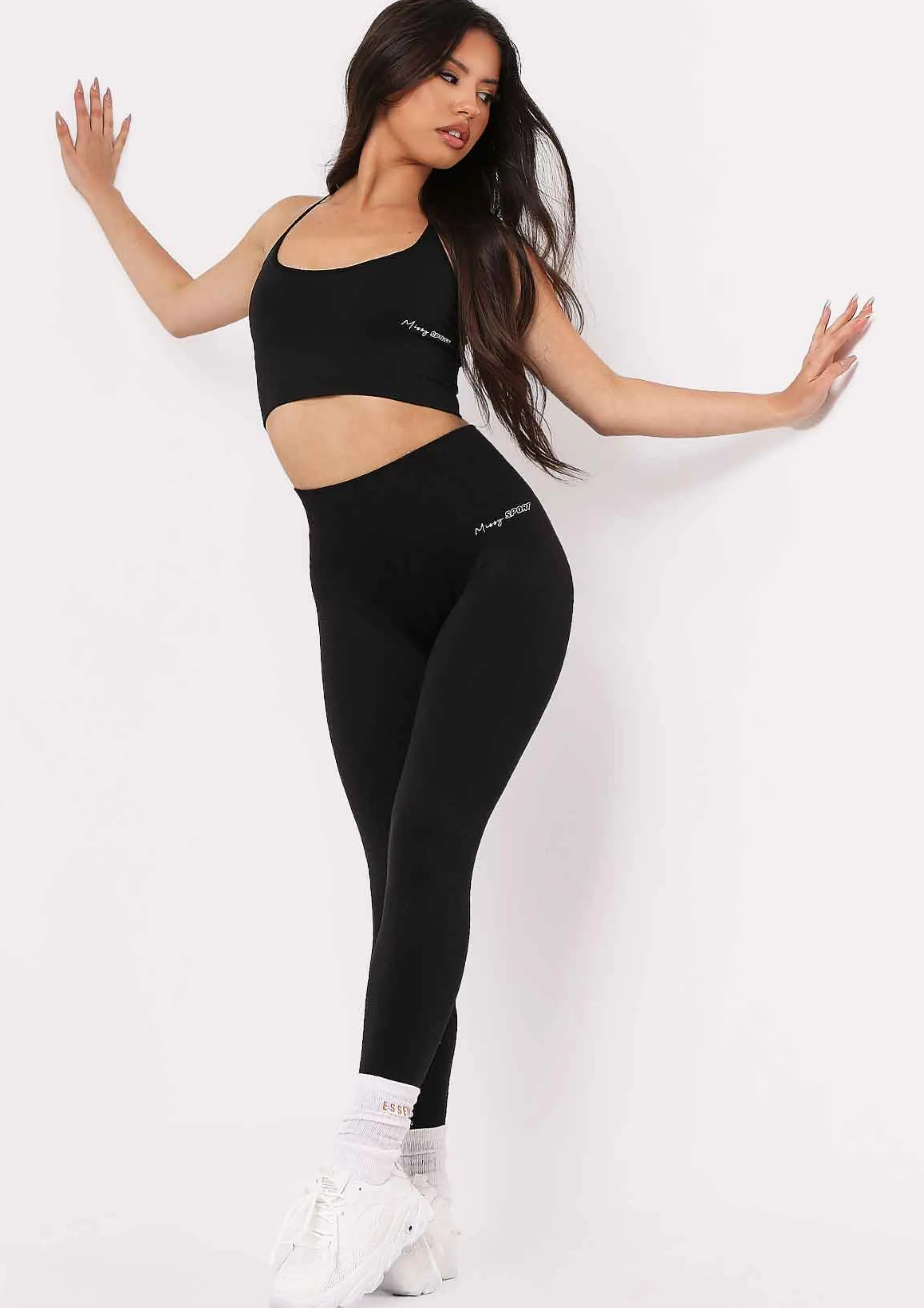 Missy Empire Pav Black Missy Sport Cross Strap Seamless Gym Crop Top Clearance