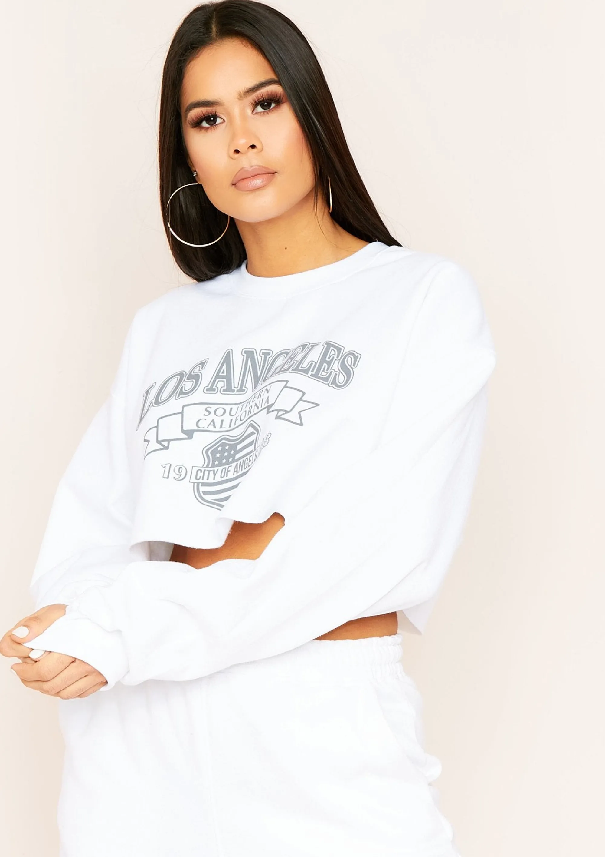 Missy Empire Rita White Los Angeles Slogan Graphic Oversized Sweatshirt^Women Loungewear