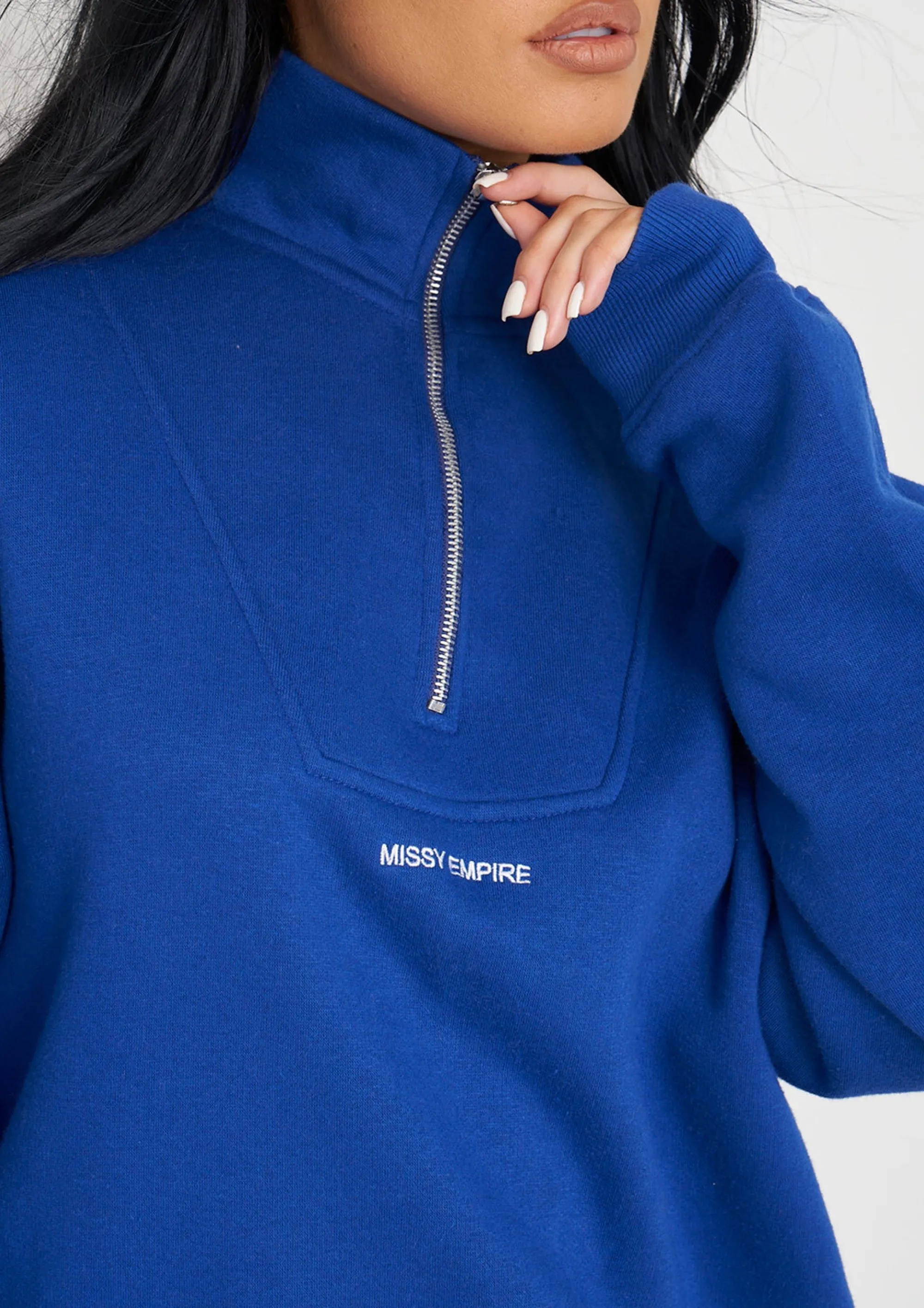Missy Empire Rivka Cobalt Blue Embroidered Half Zip Oversized Sweatshirt^Women Tracksuits