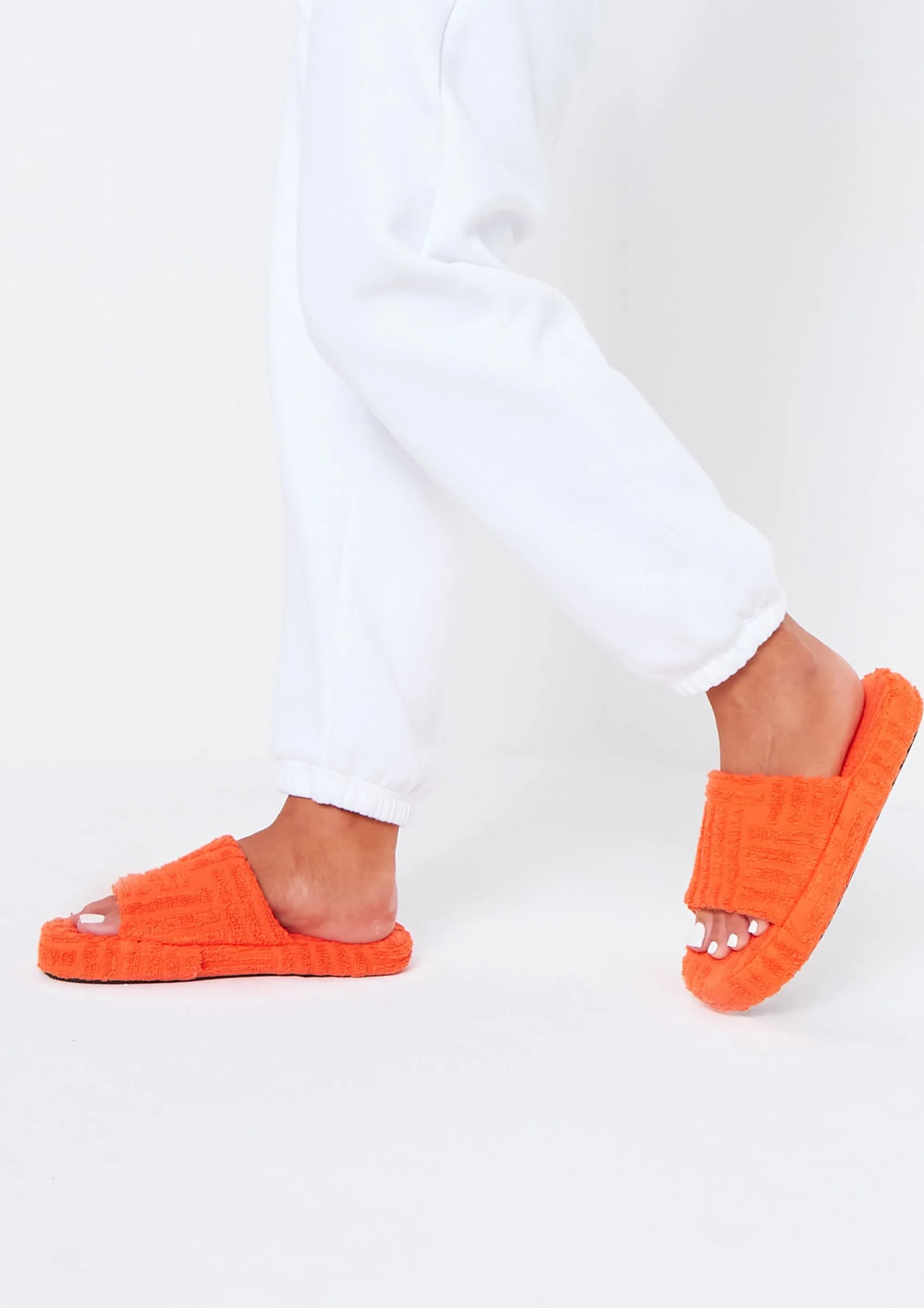 Missy Empire Rochelle Orange Terry Slides^Women Sandals