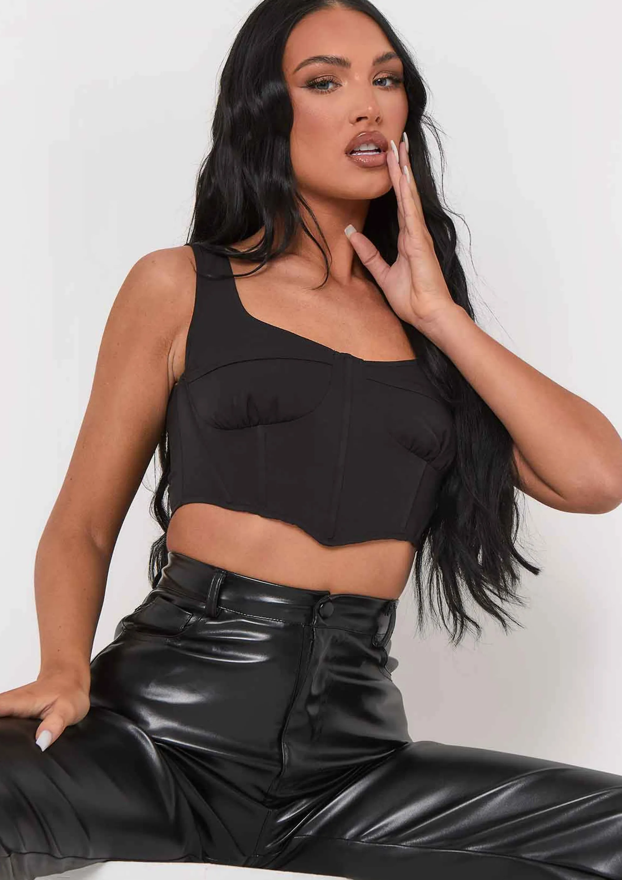 Missy Empire Sabrina Black Cup Detail Corset Crop Top Flash Sale