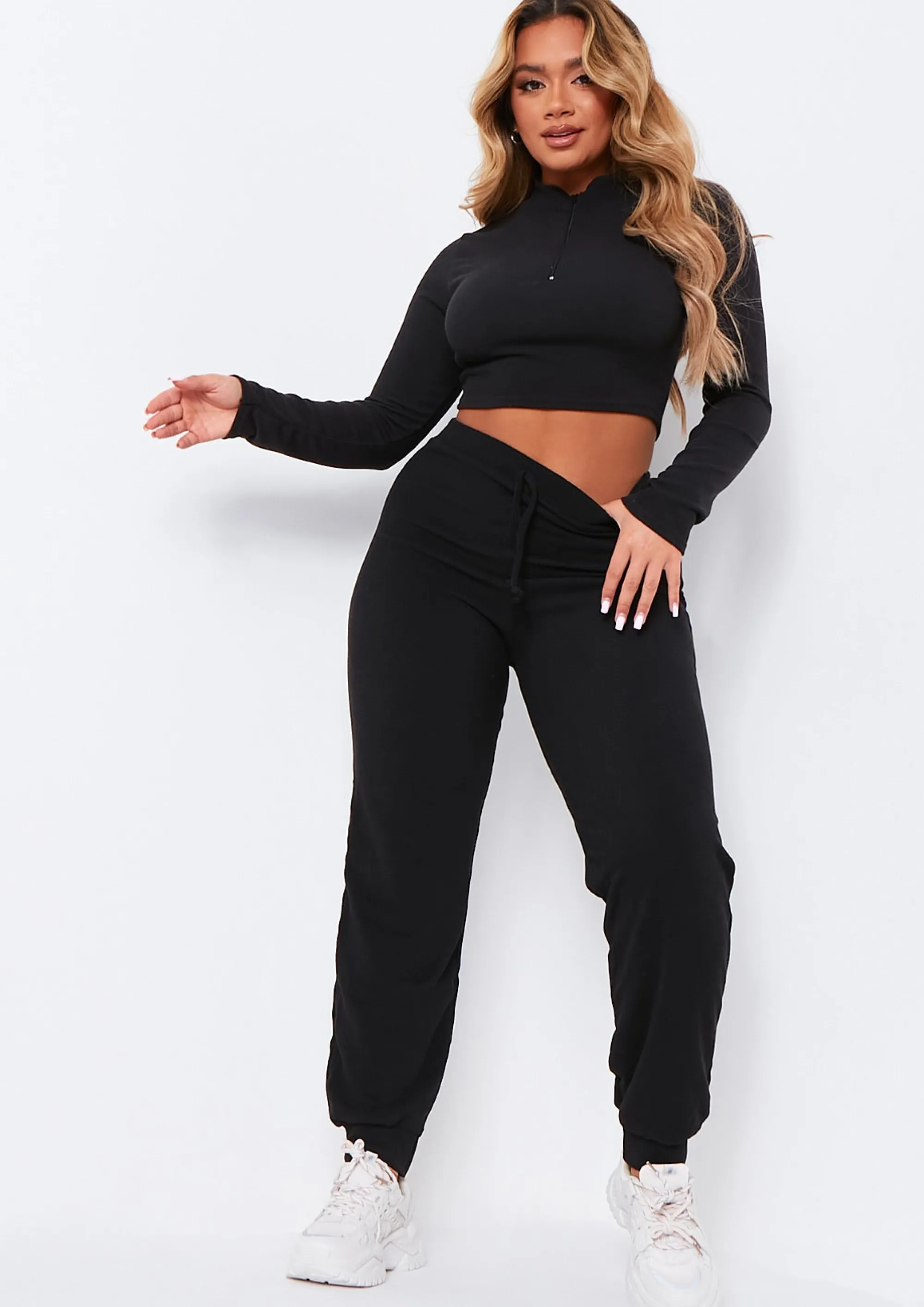 Missy Empire Sade Black Soft Rib Zip Up Long Sleeve Crop Top Sale