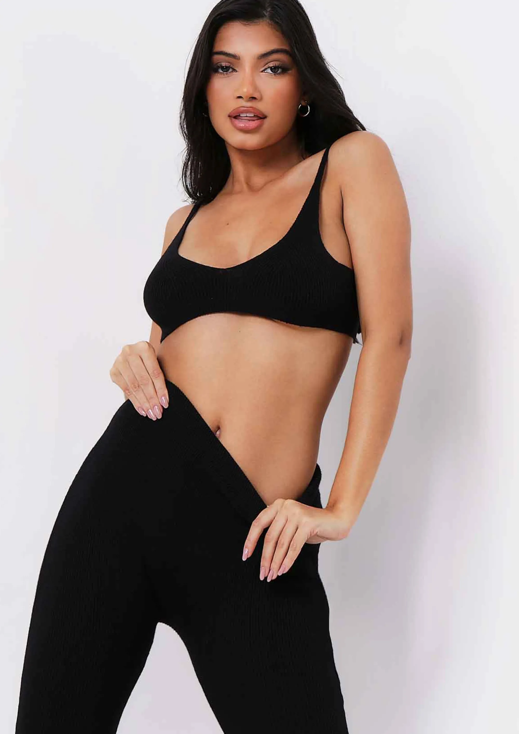 Missy Empire Saffron Black Knitted Rib Plunge Bralet Clearance