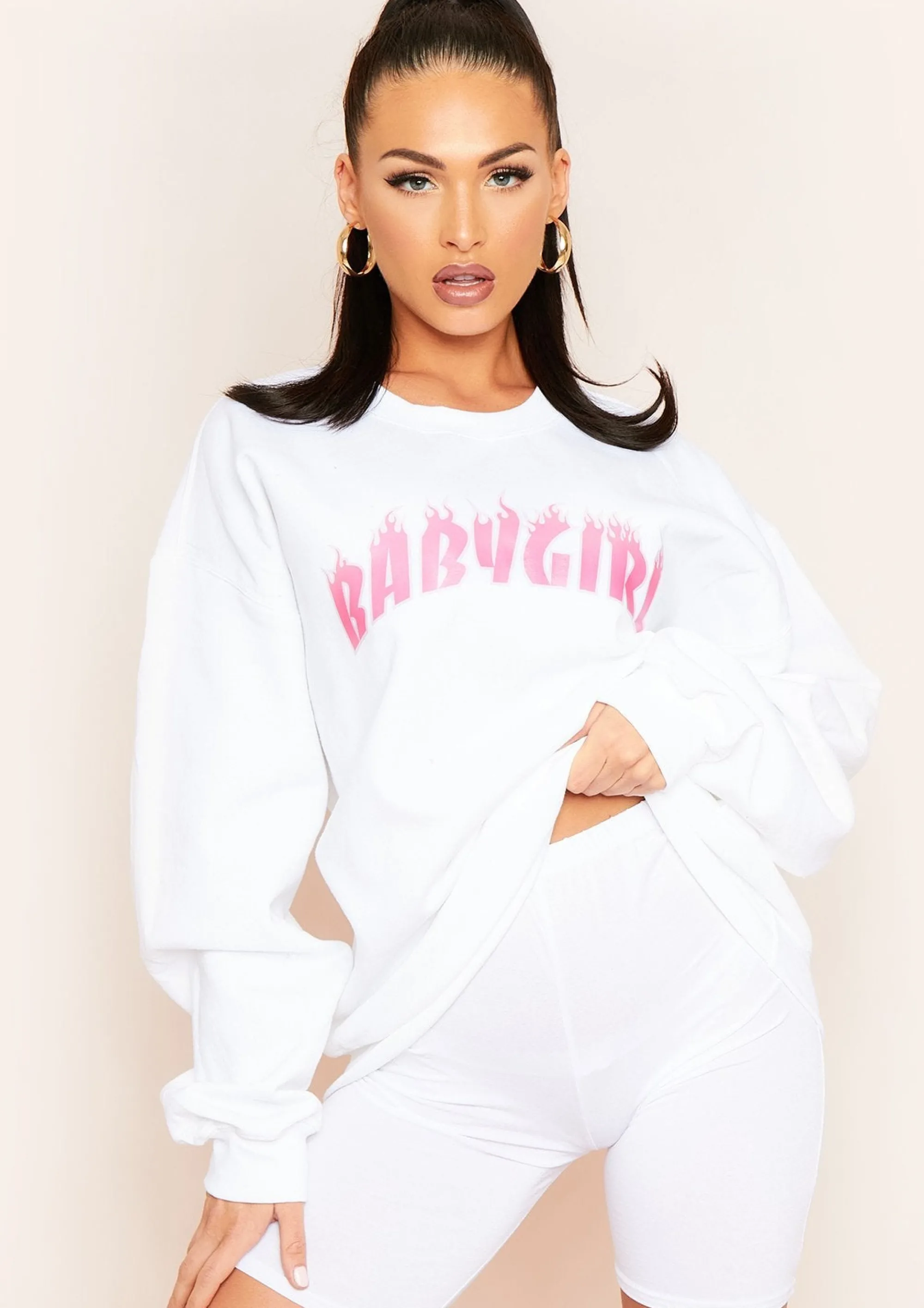 Missy Empire Sancia White Babygirl Slogan Oversized Sweatshirt^Women Loungewear