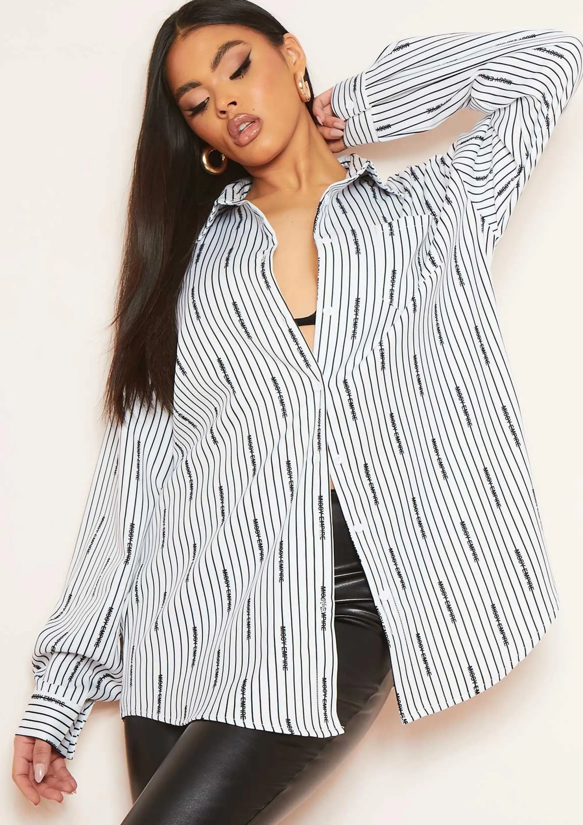Missy Empire Sarah White Pinstripe Text Oversized Shirt Online