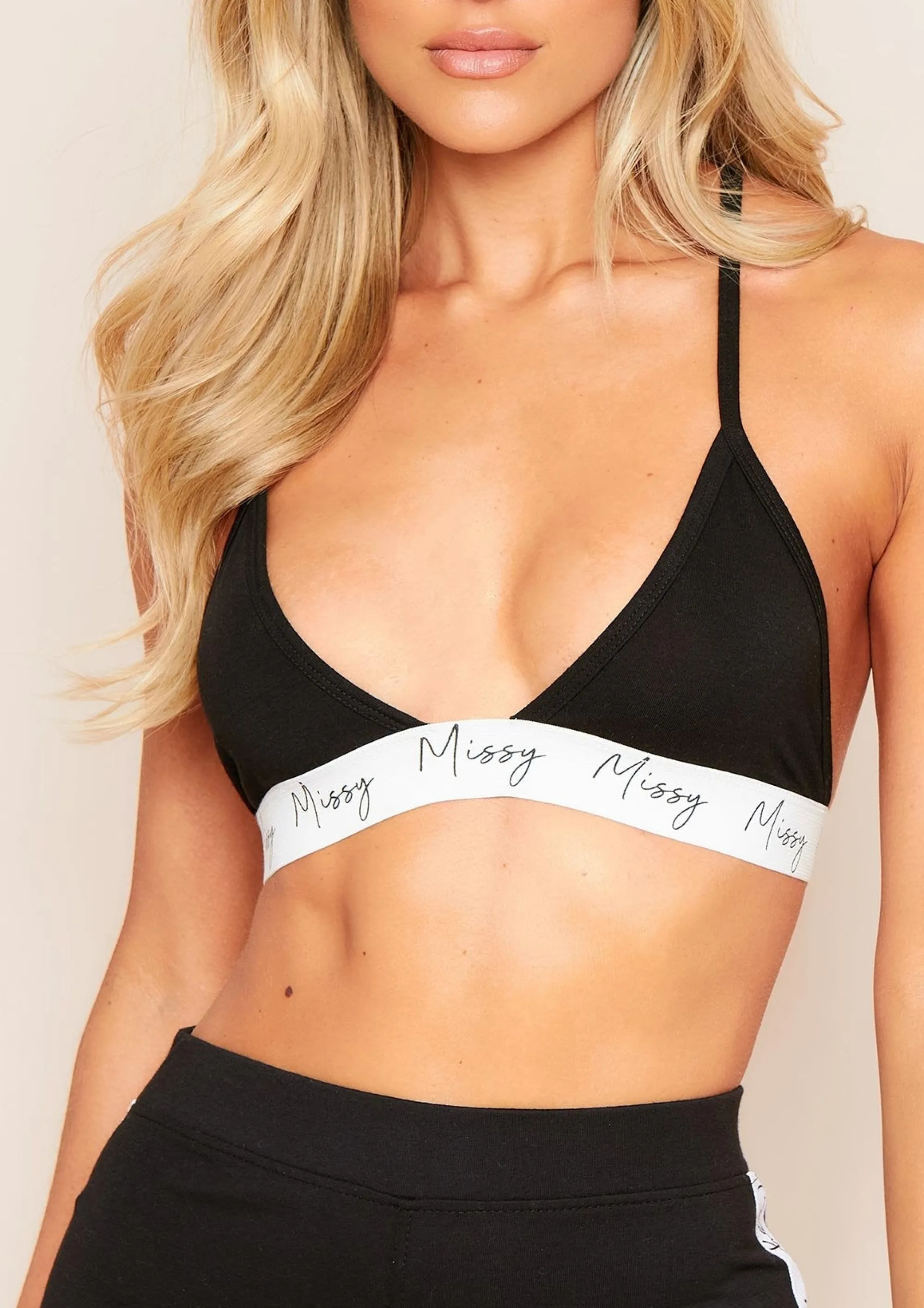 Missy Empire Selma Black Missy Branded Triangle Cross Strap Strappy Bralet Cheap