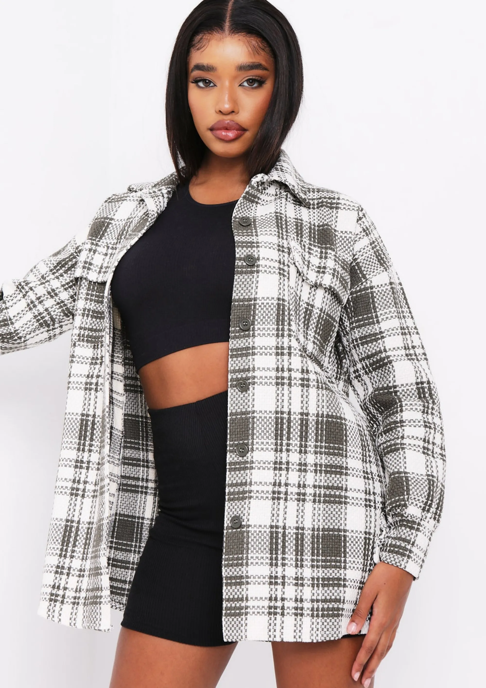 Missy Empire Shelby Green Checked Shacket Cheap