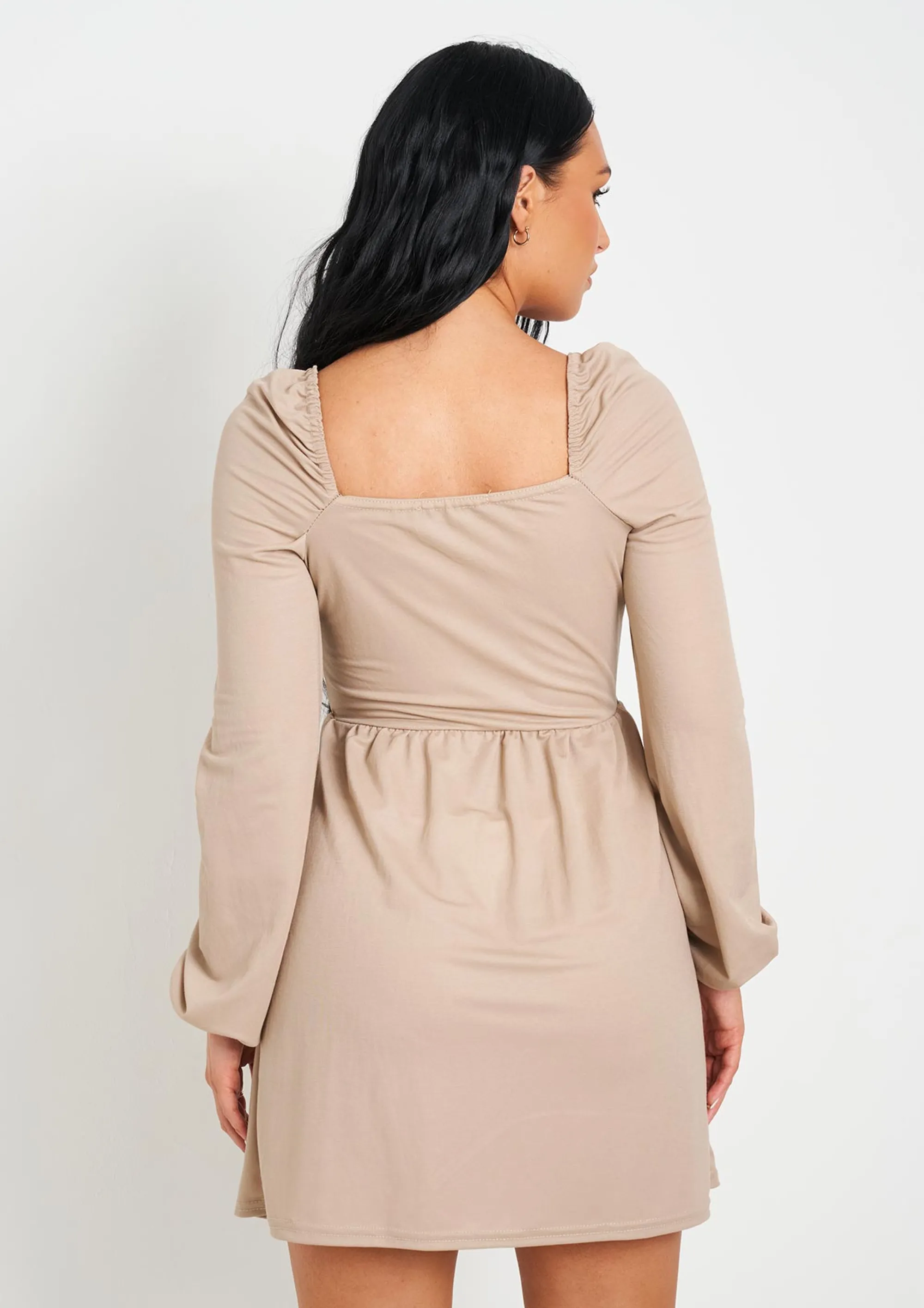 Missy Empire Susie Buttermilk Lace Up Front Cut Out Long Sleeve Dress^Women Dresses