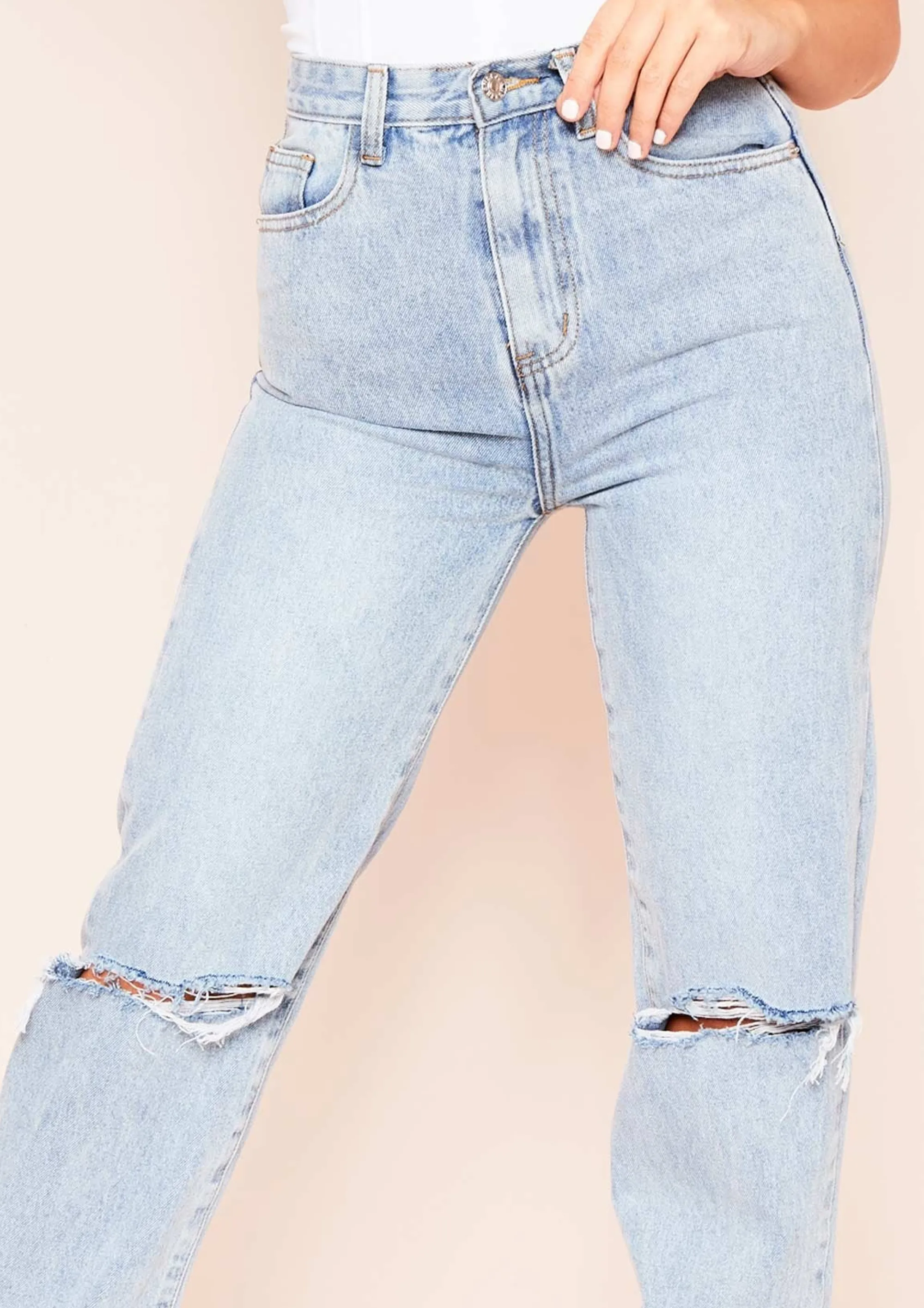 Missy Empire Tamia Denim Mid Wash Extra Long Straight Leg Ripped Jeans Online