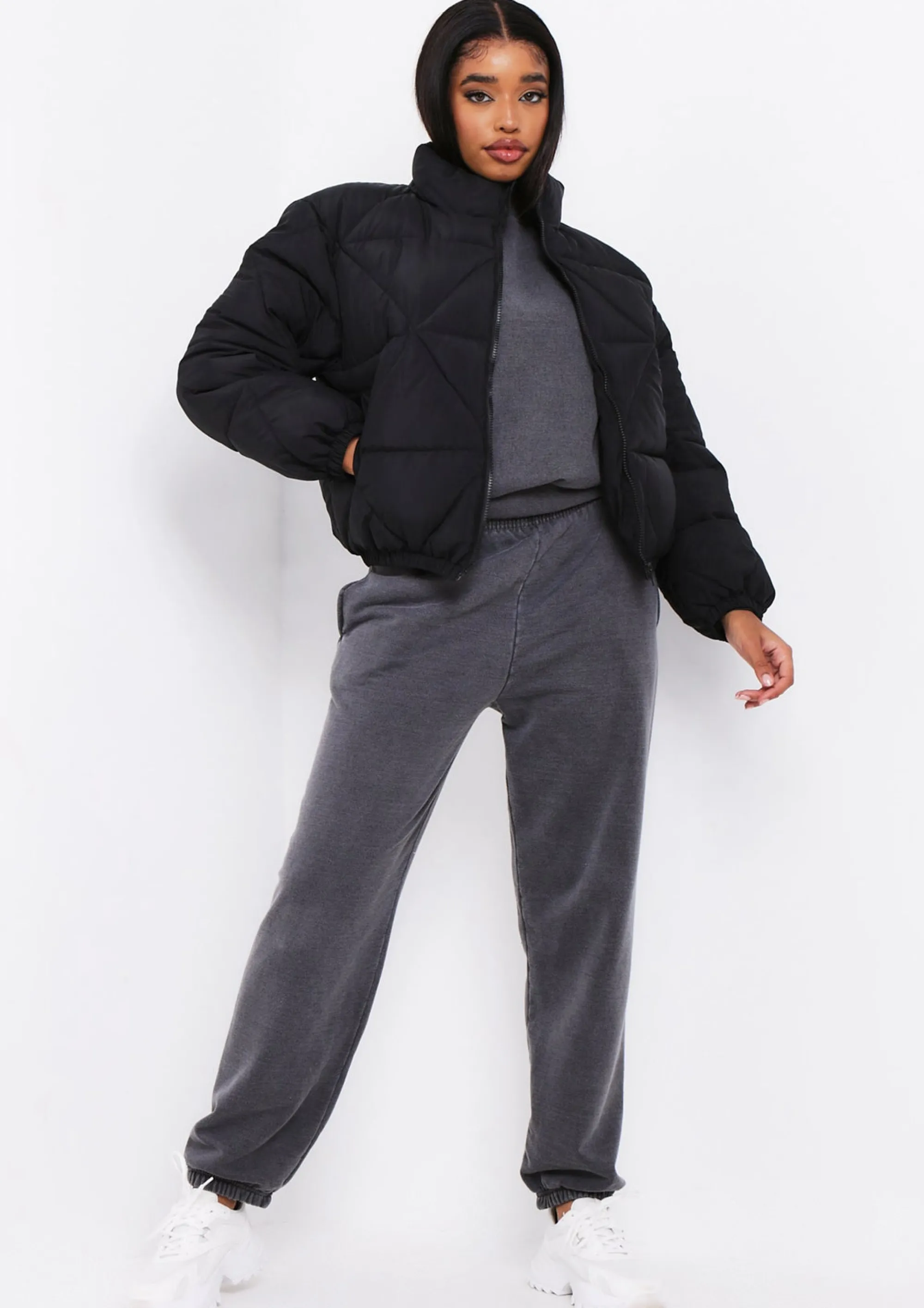 Missy Empire Zarina Black Diamond Quilted Logo Padded Puffer Coat Best Sale